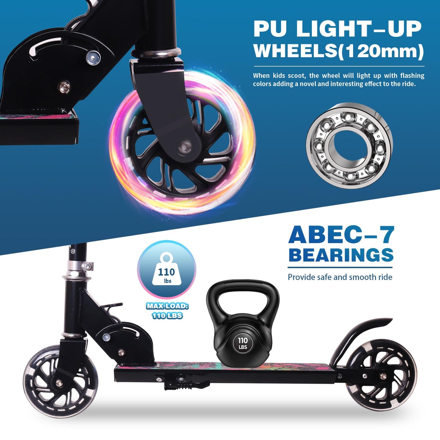 Kids Scooter with Light Up Wheels, Adjustable Height