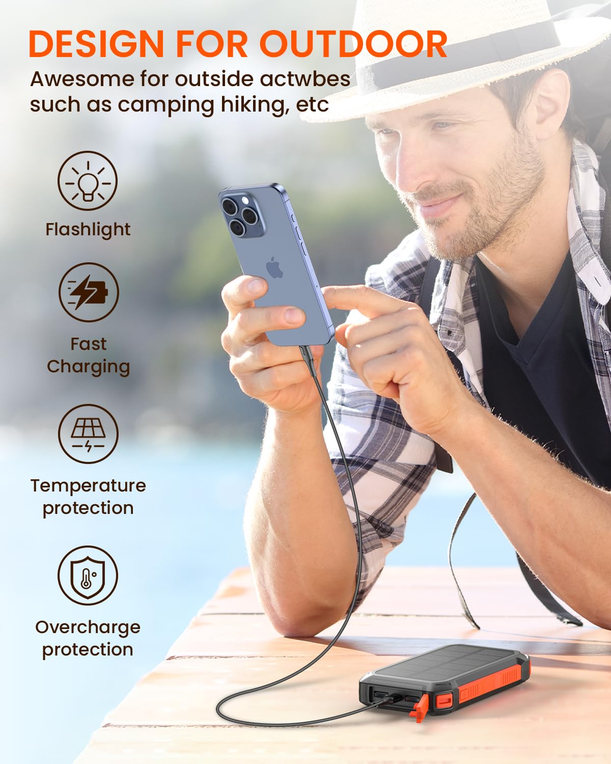 Bilivein Solar Power Bank 26800mAh with Flashlight