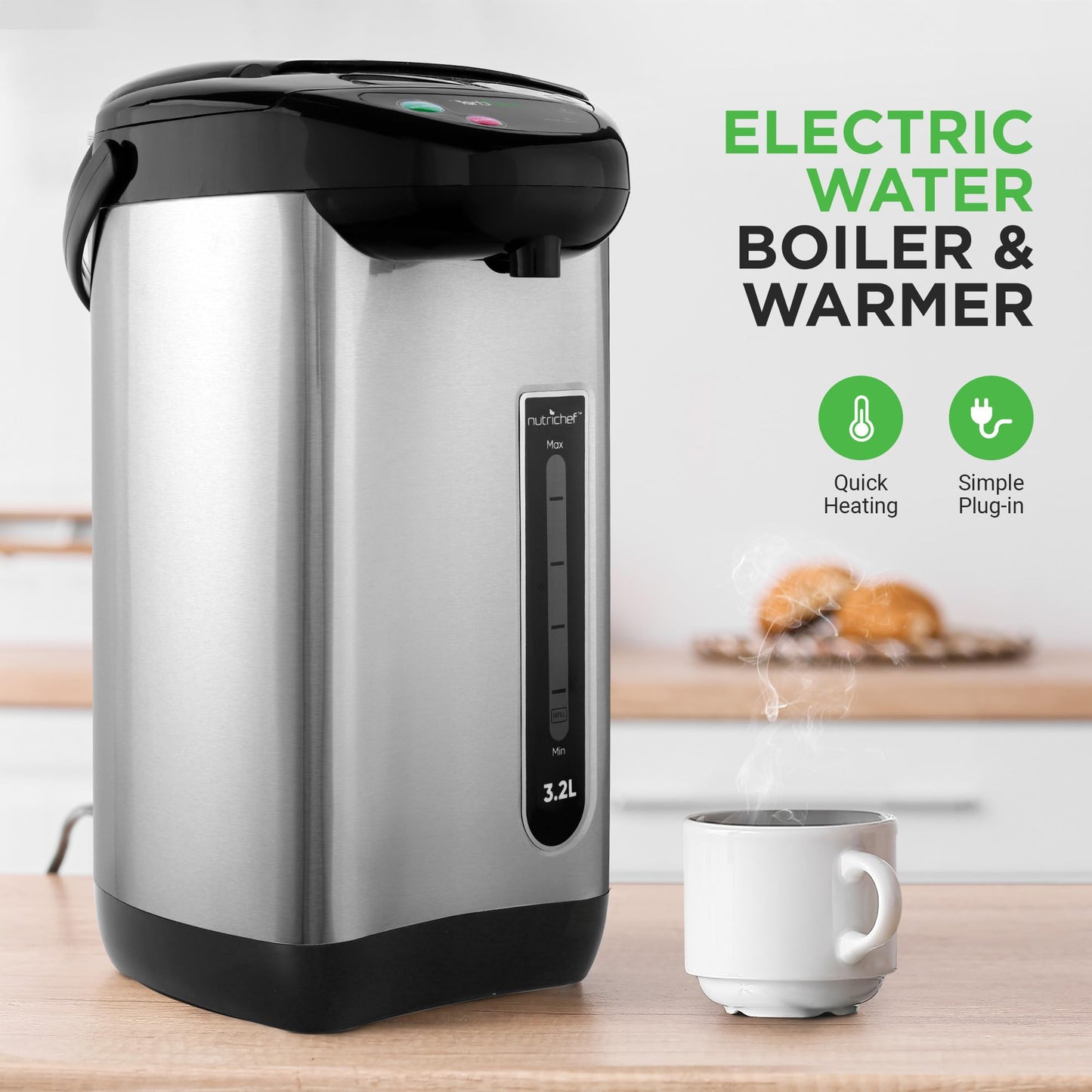 NutriChef Insulated Hot Water Urn Pot 3.38 QT