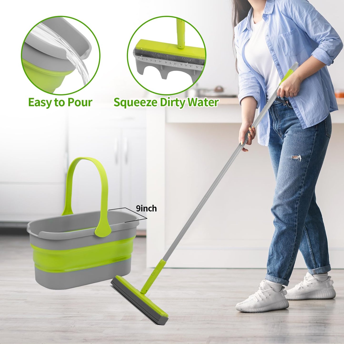 Collapsible Mop and Bucket Set with Wringer