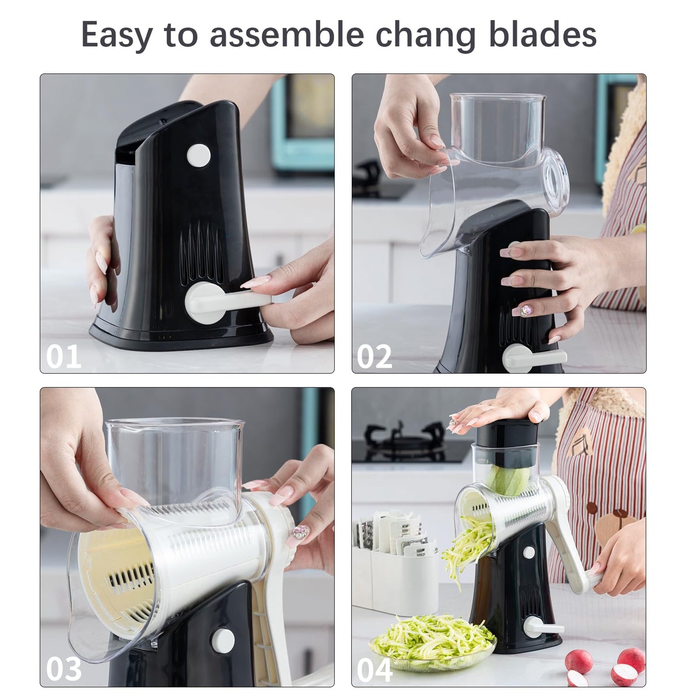 5-in-1 Rotary Cheese Grater with Stainless Blades