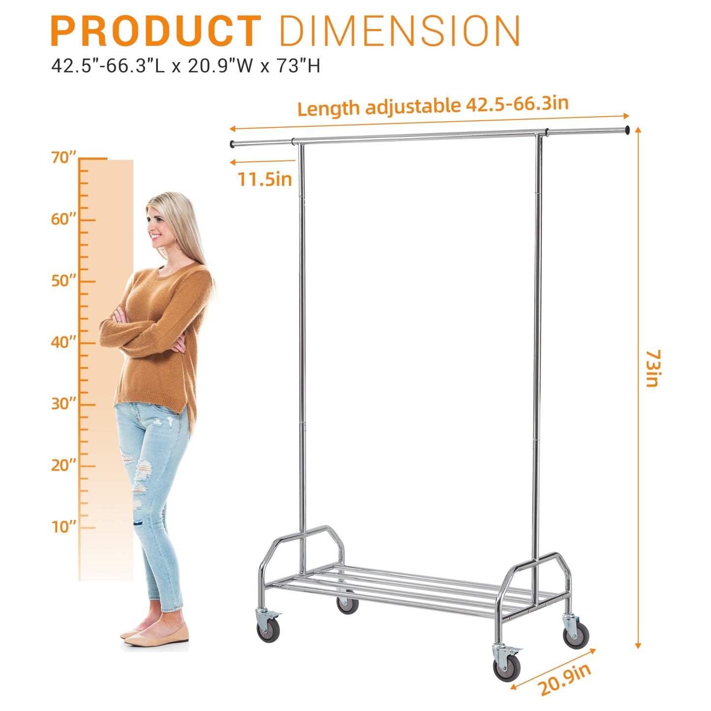 Heavy Duty Adjustable Clothing Rack on Wheels