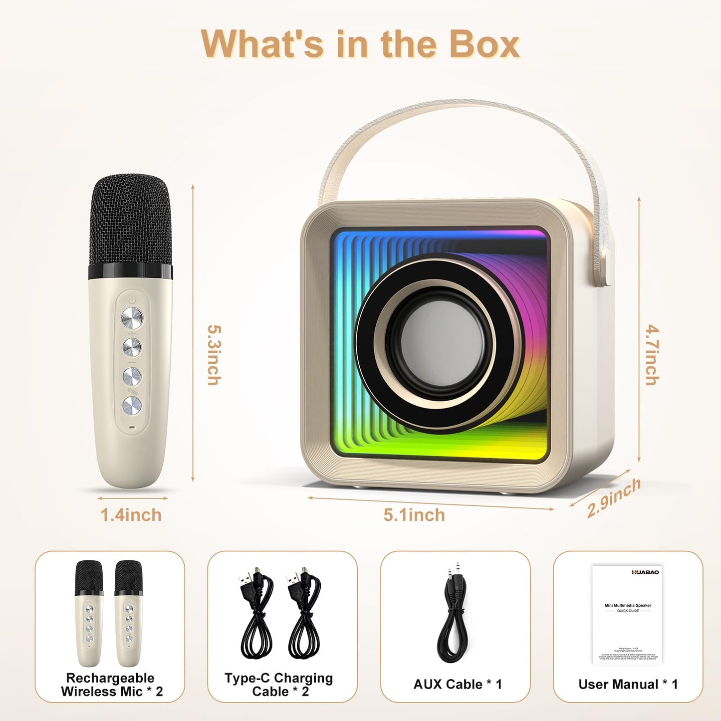 HUABAO Mini Karaoke Machine with 2 Microphones