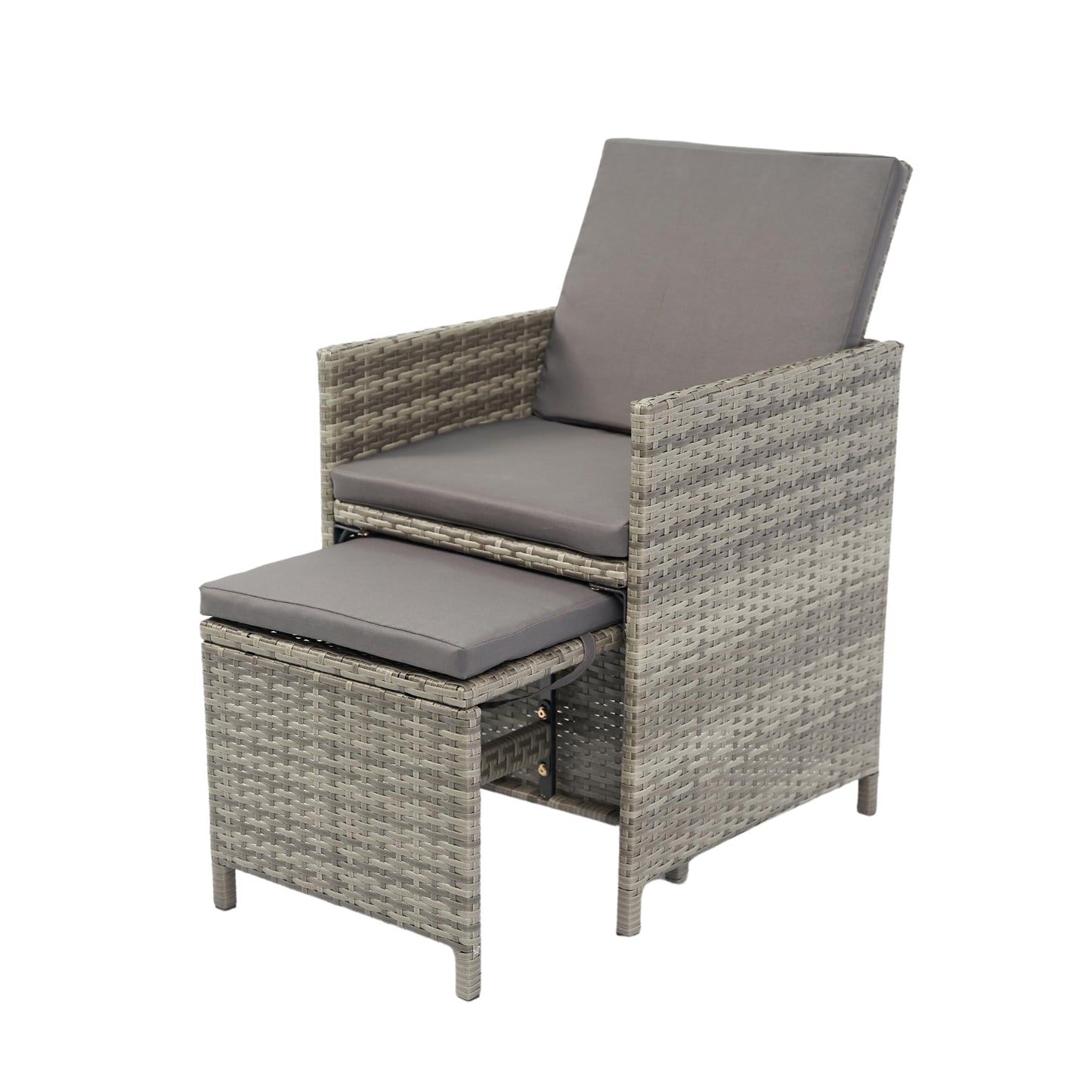 ojhnbvv Pieces Dining Outdoor Space Saving Rattan Chairs with Glass Table Patio Furniture, Back Sectional Conversation Set Wicker Cushion for Lawn, Garden, Backyard, 9-Grey