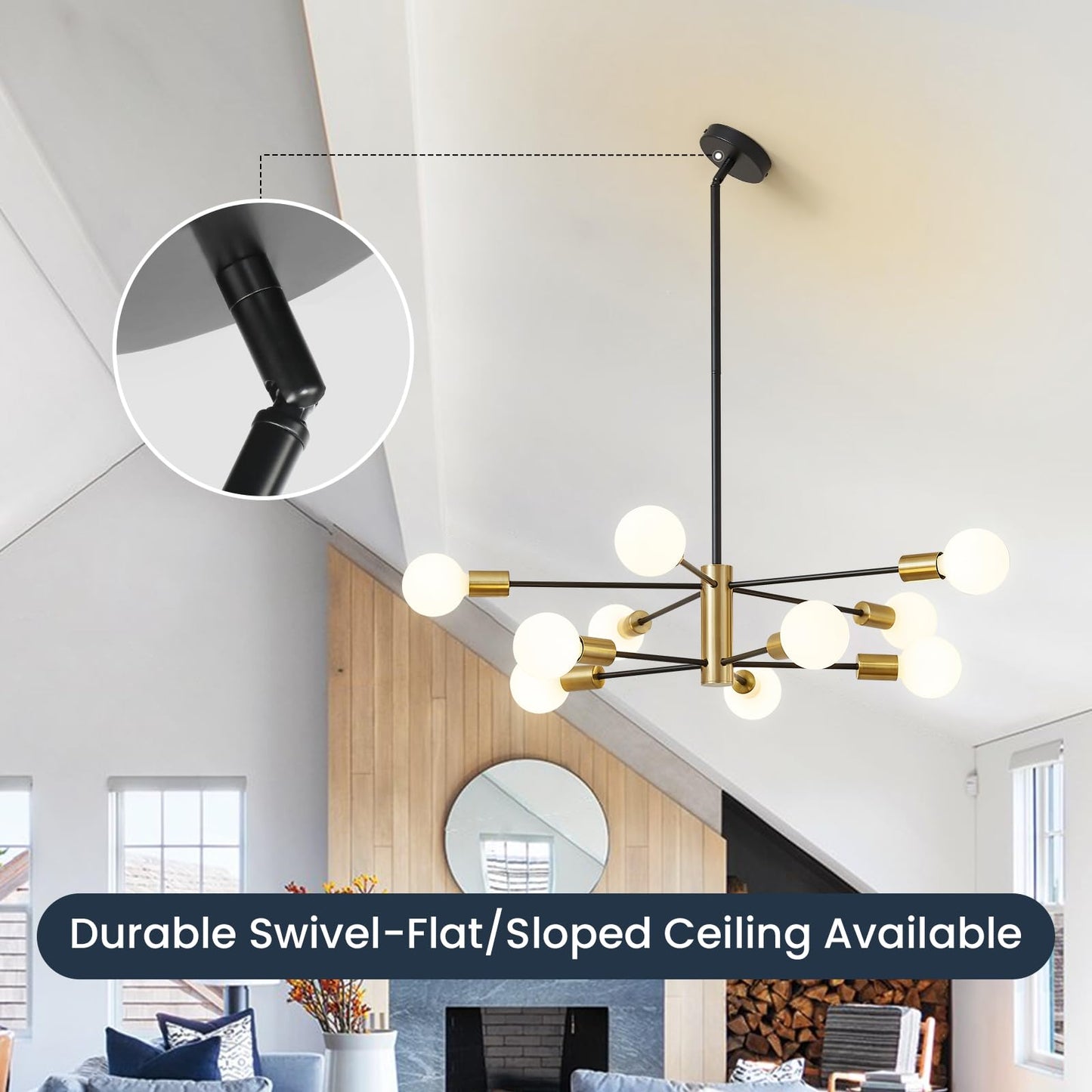 10-Light Modern Black and Gold Chandelier Pendant
