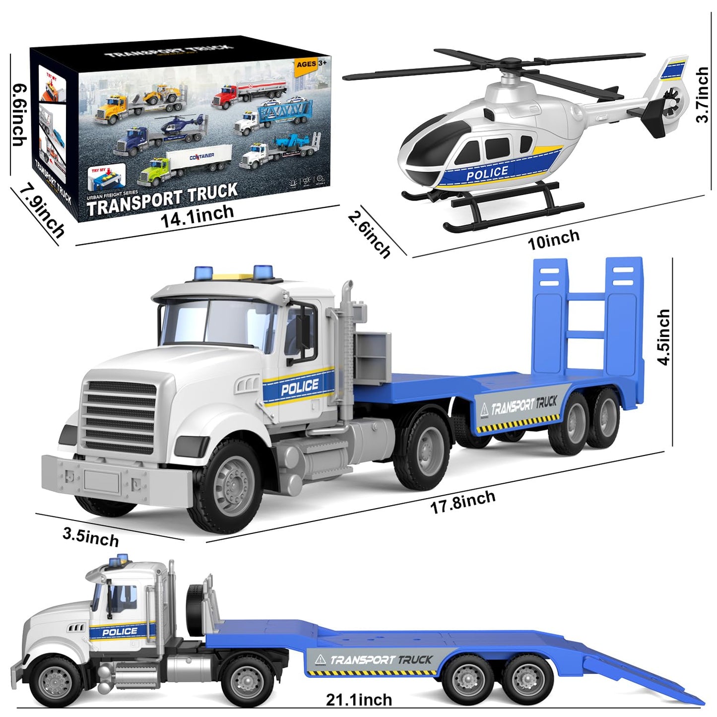 DOWELLIN Police Truck Toy with Helicopter for Kids