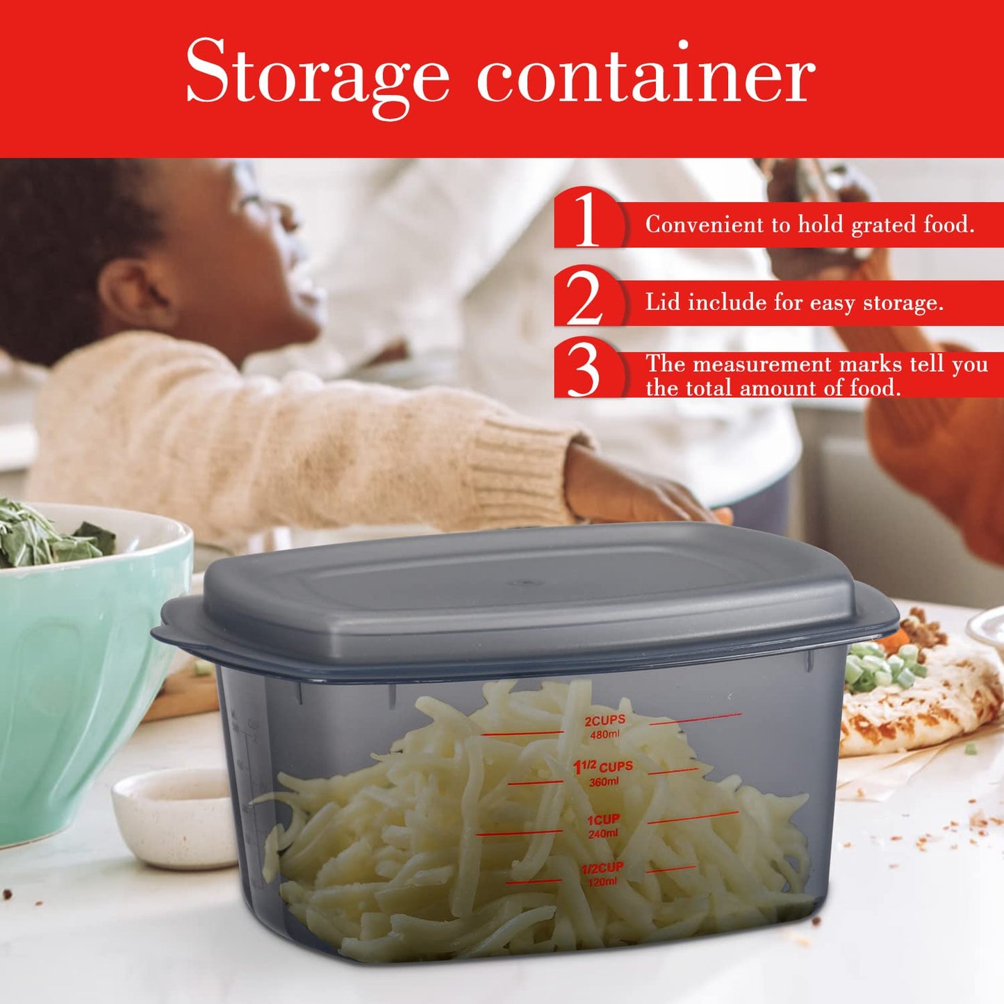 Stainless Steel Box Grater with Handle and Container