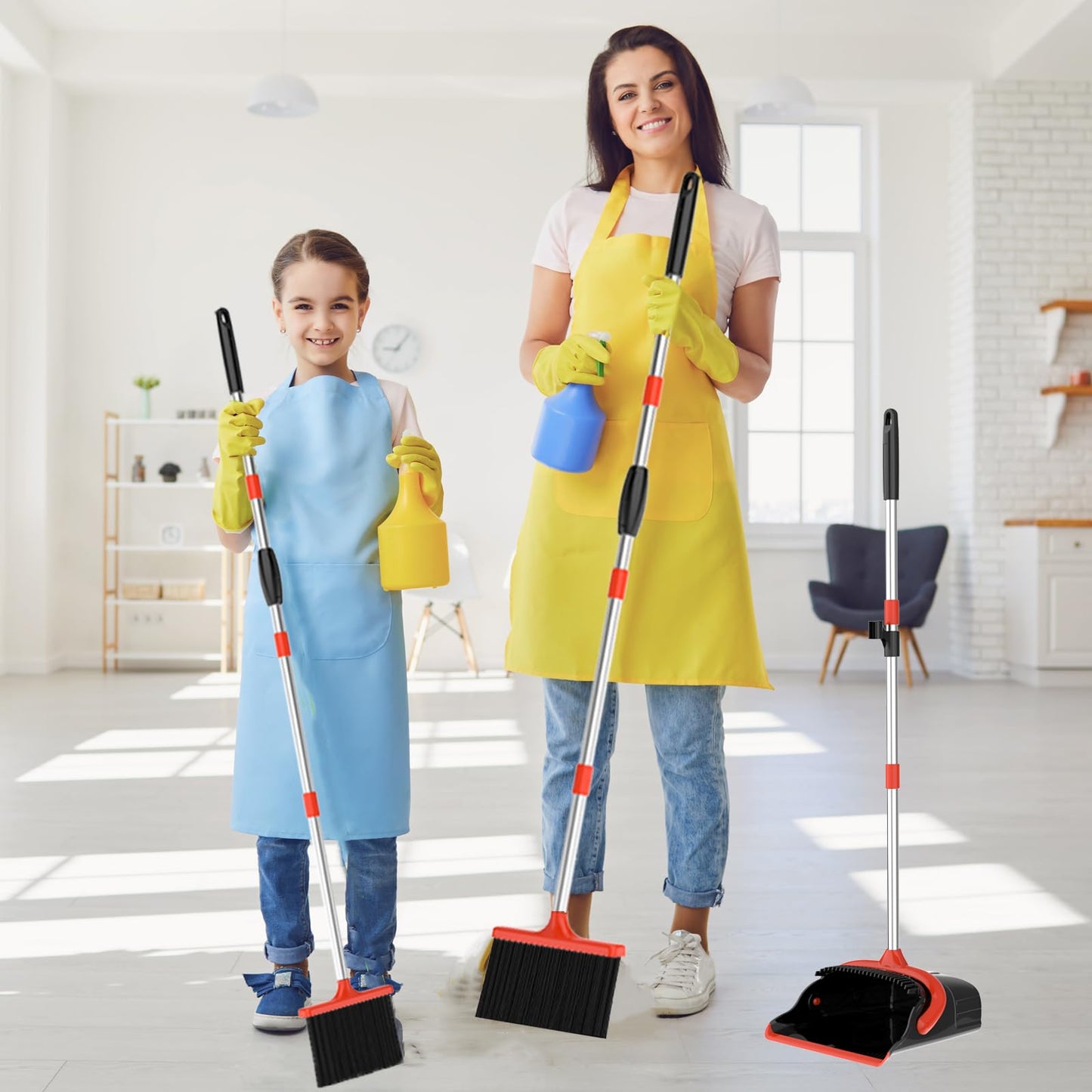 Broom and Dustpan Set with Long Handle
