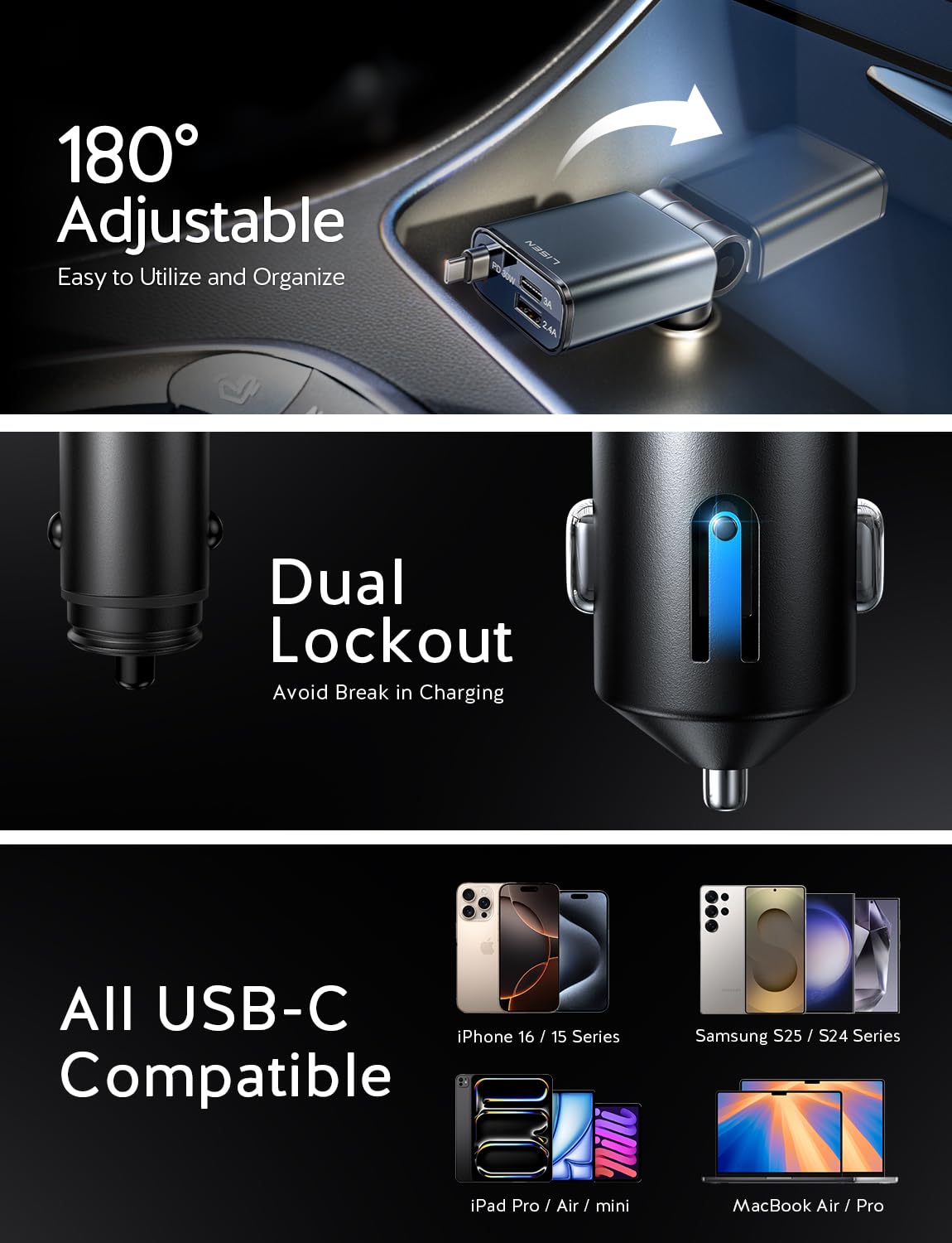 57W Retractable Car Charger by LISEN