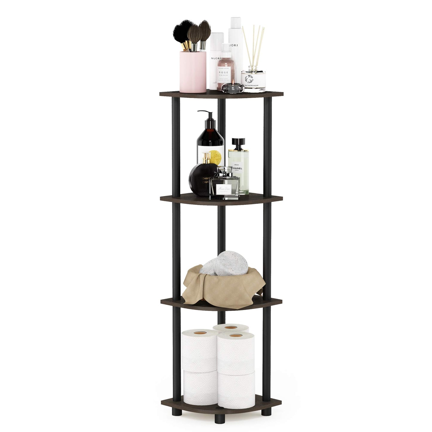 Furinno 4-Tier Corner Display Rack, Dark Brown