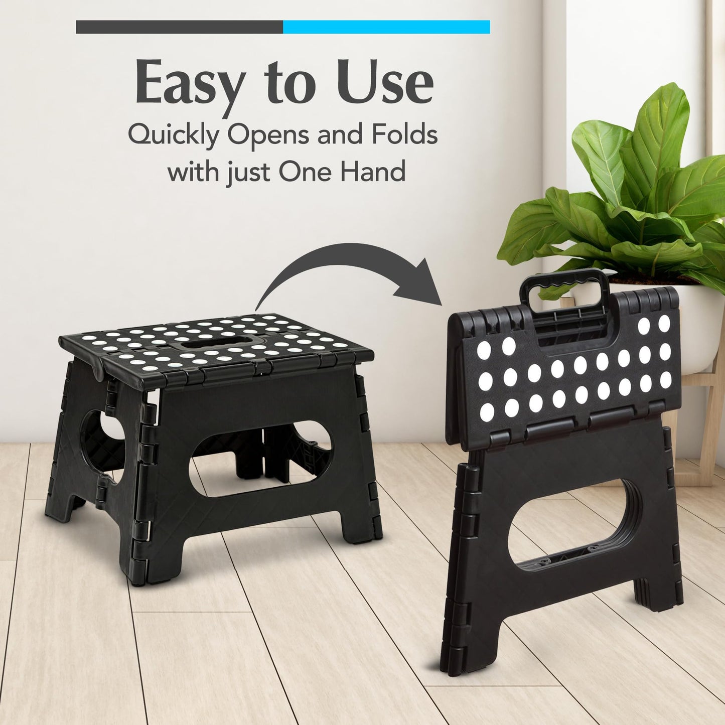Handy Laundry - Folding Step Stool is Sturdy Enough to Support Adults and Safe Enough for Kids. Opens Easy with One Flip. Great for Kitchen, Bathroom or Bedroom. (Black)