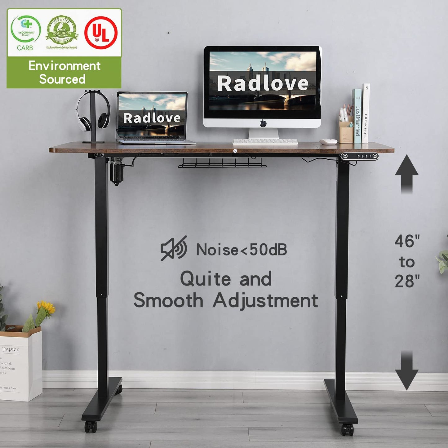 Radlove Electric Standing Desk, Height Adjustable Computer Desk Sit Stand Desk Home Office Desks with Splice Board and A Under Desk