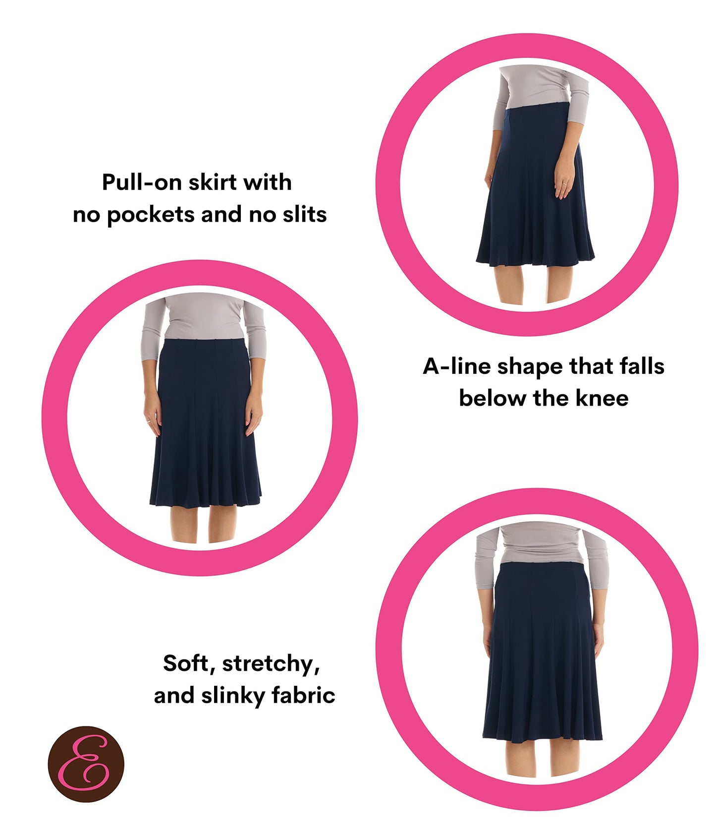 ESTEEZ Skirts for Women Midi Length -Womens - Navy A-line Skirt - Florence (EX802159 Navy Medium)