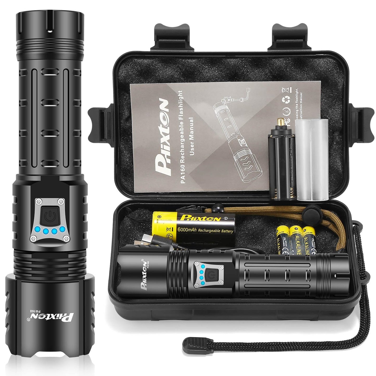 PHIXTON 1000000 Lumens Rechargeable Flashlight, Zoomable