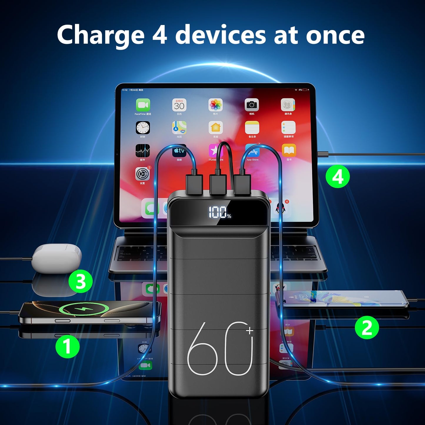 60000mAh Power Bank with Fast Charging & Flashlight