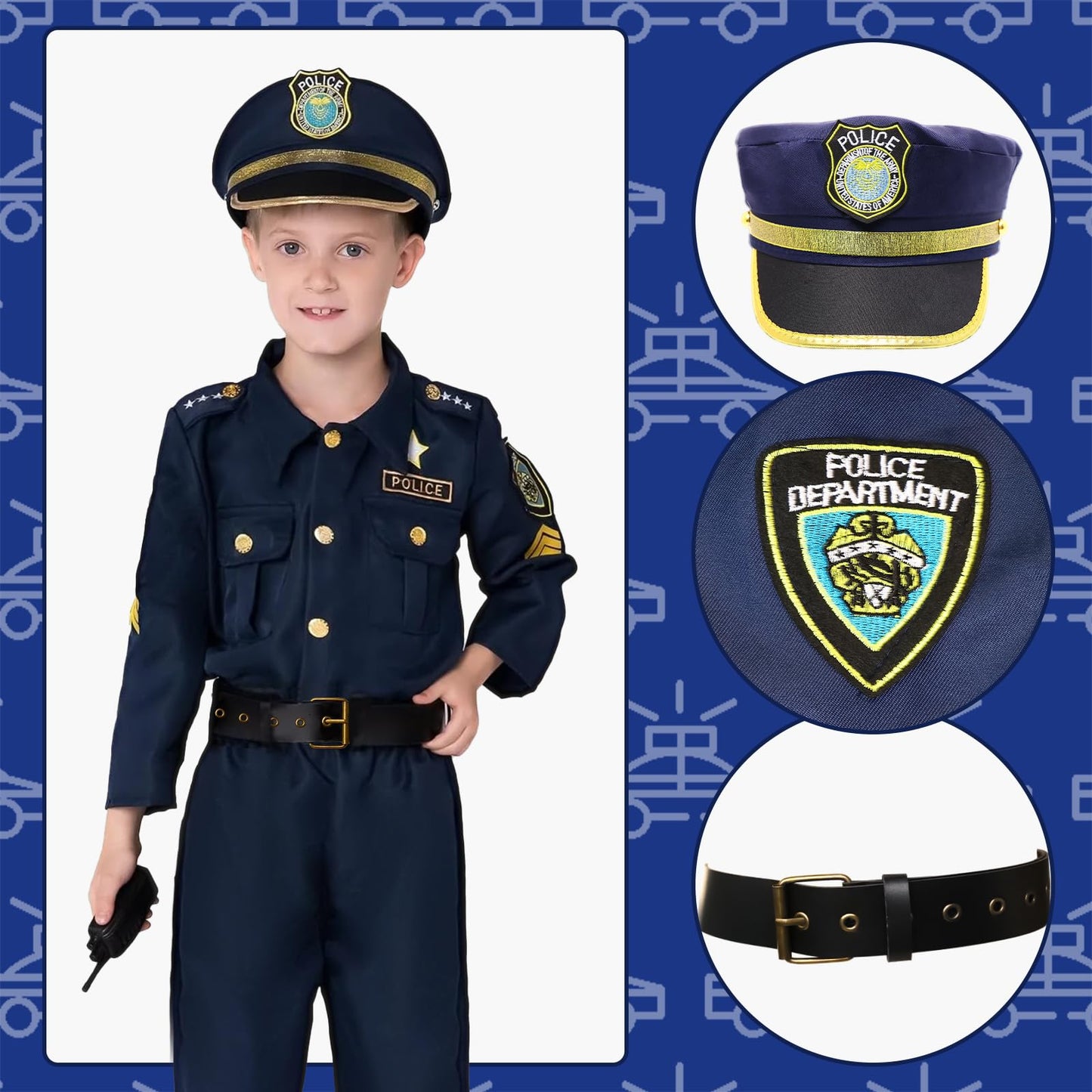 Boys Dress Up Costumes for Play, Kids Role Play Dress Up Clothes for 3-6 Years Old Play, 3 in 1 Set Police Officer/Firefighter/Doctor Costume for Kids Boys Halloween Pretend Play
