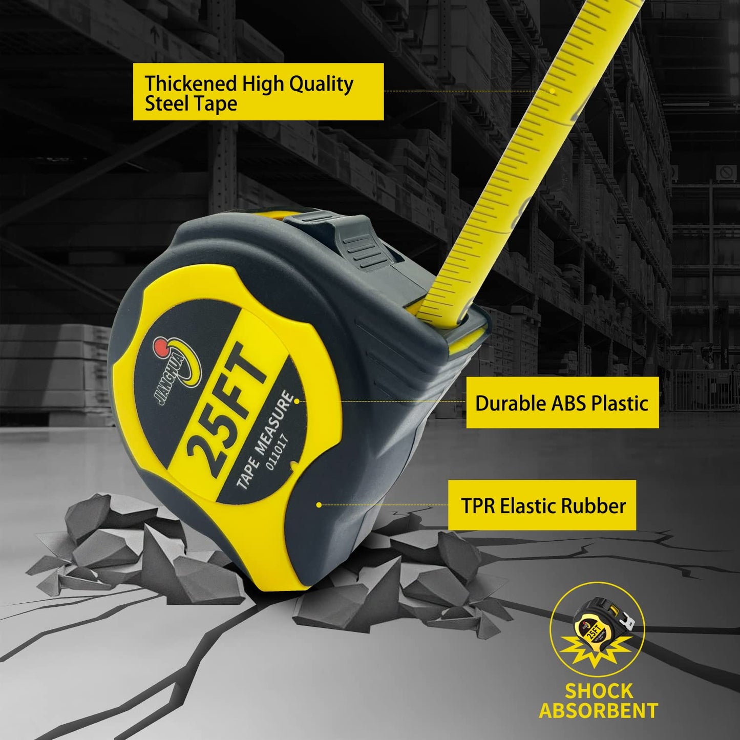 JIANGHUA Tape Measure 25FT, Retractable Measuring Tape with Fractions 1/8, Heavy-Duty Measurement Tape with Rubber Protective Casing, Both Side, Easy to Read for Construction, Carpenter, Surveyors