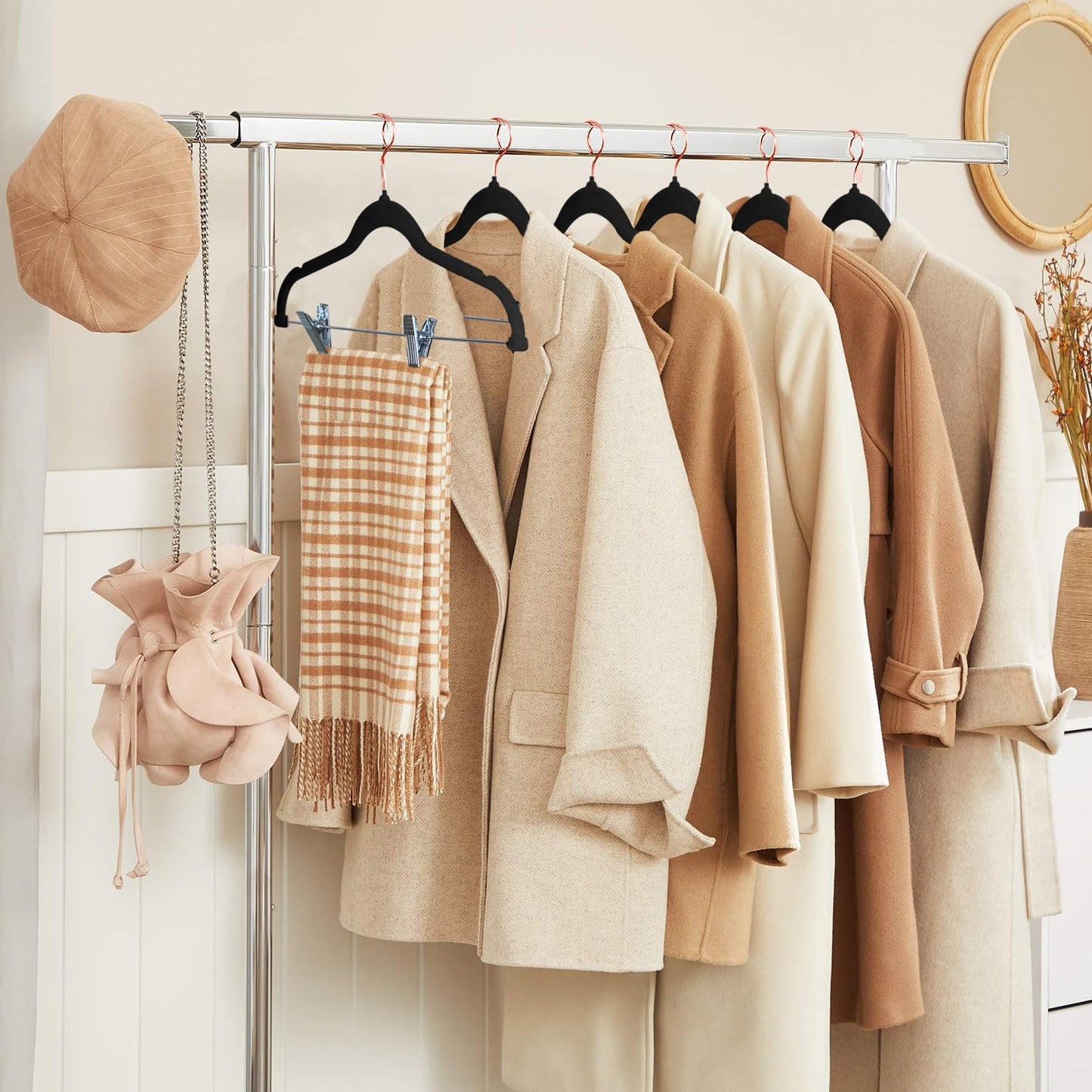 Heavy-Duty Velvet Pants Hangers with Clips, 24-Pack