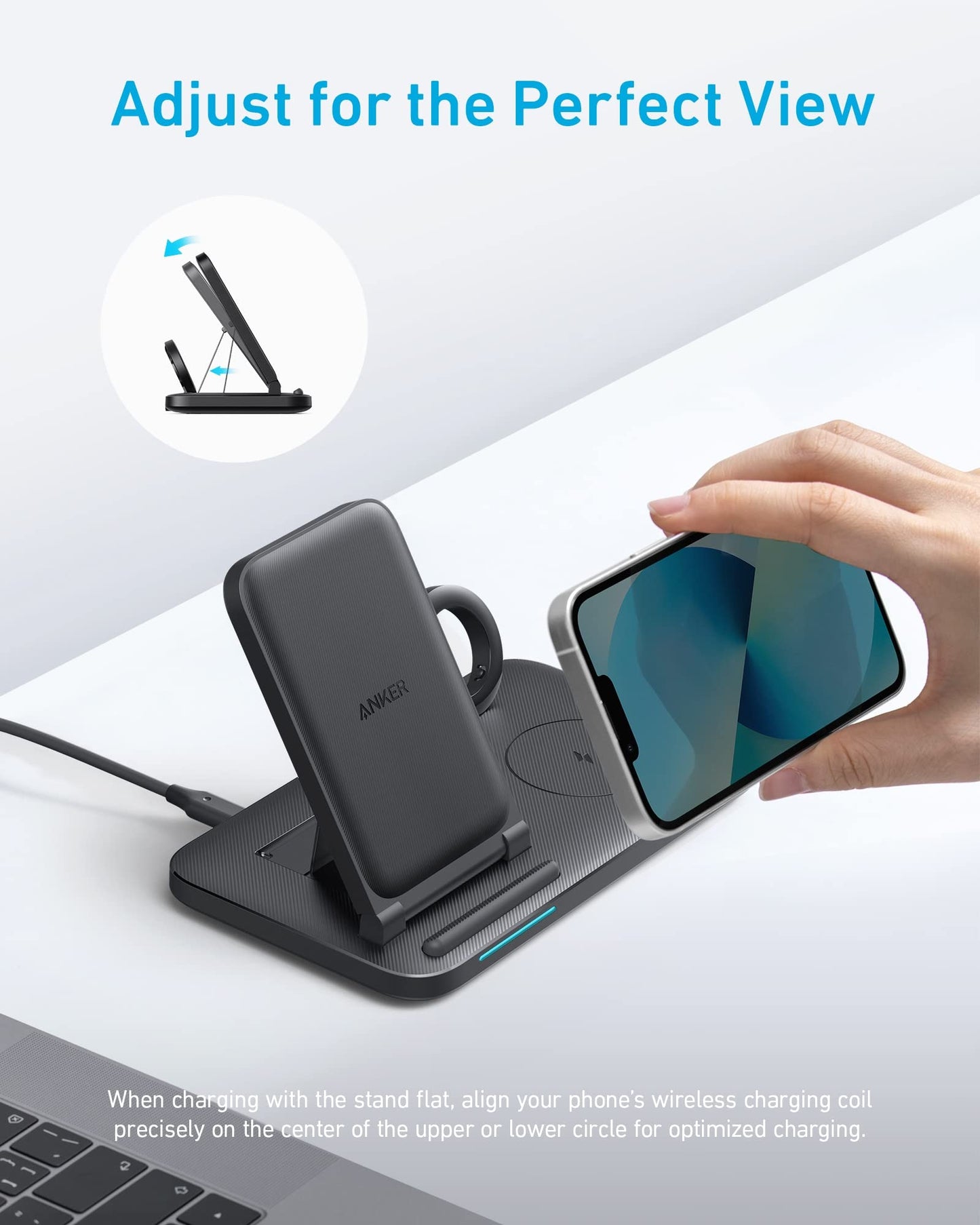 Anker Foldable 3-in-1 Wireless Charging Station with Adapter, 335 Wireless Charger, for iPhone 15/14, AirPods Pro, Apple Watch Series 1-6 (Works with Original 1m/3.3ft USB-A Cable, Not Included)