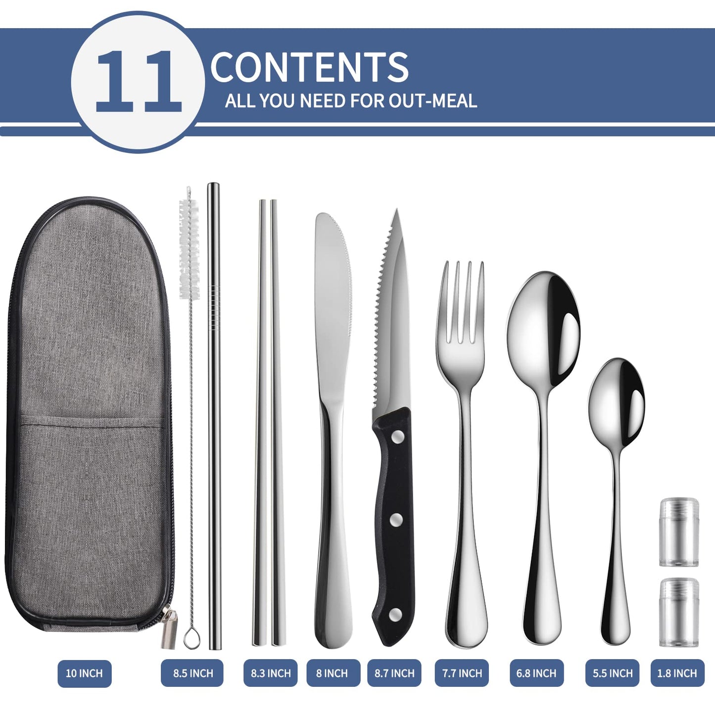 Reusable Stainless Steel Travel Utensil Set with Case
