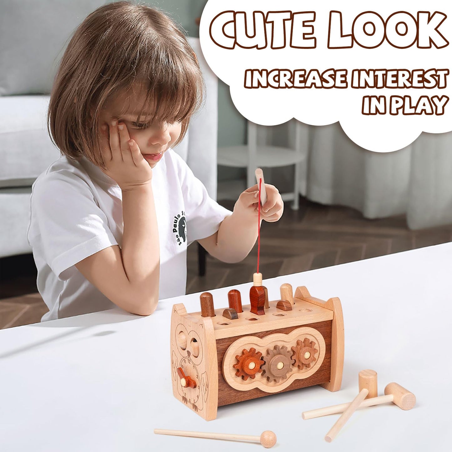 6-in-1 Wooden Montessori Hammer Toy for Toddlers