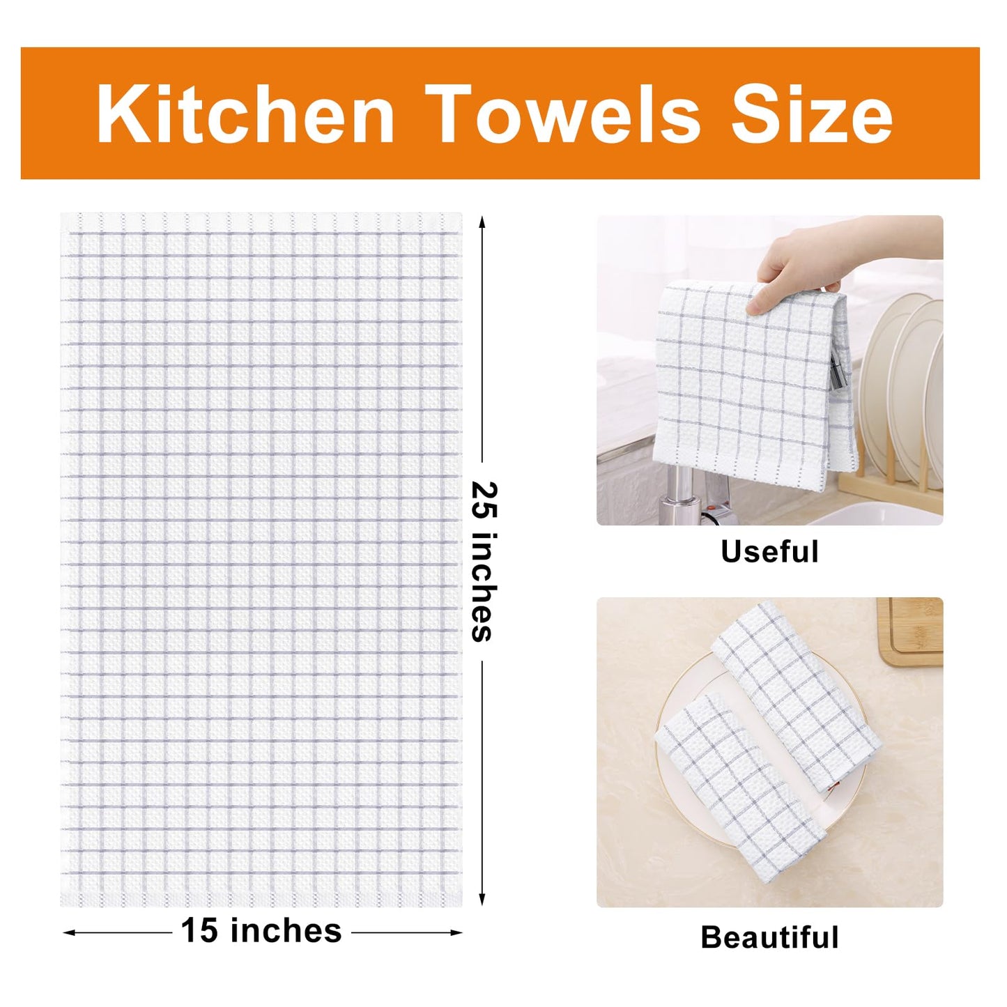 Fintale 100% Cotton Waffle Weave Kitchen Towels, 15 x 25 Inches, Super Soft and Absorbent Dish Towels for Drying Dishes, Quick Drying Hand Towels for Kitchen, 4-Pack, Light Gray