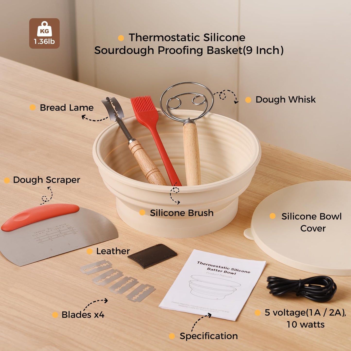 Sourdough Bread Proofing Basket Set with Bowl