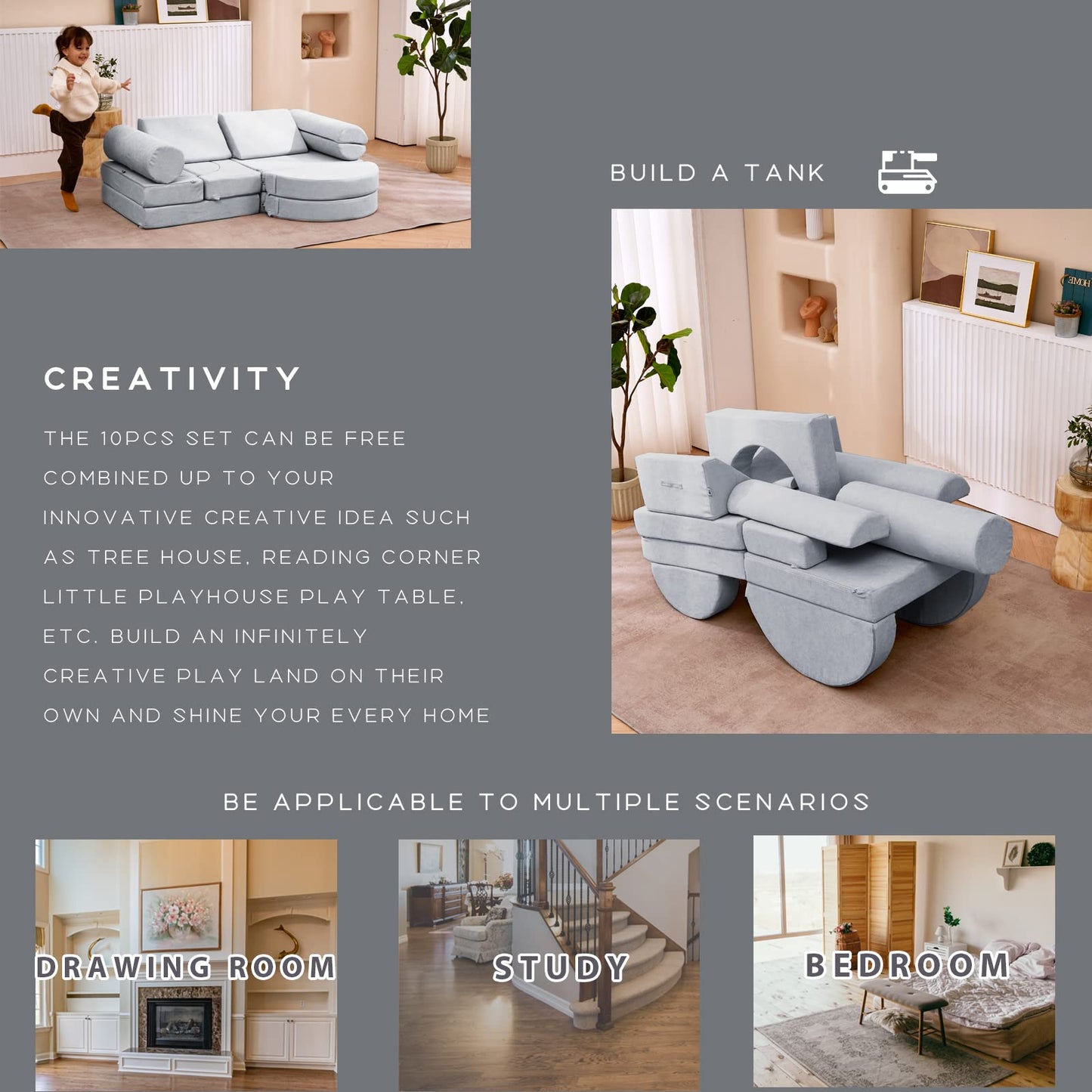14PCS Kids Modular Play Couch Set