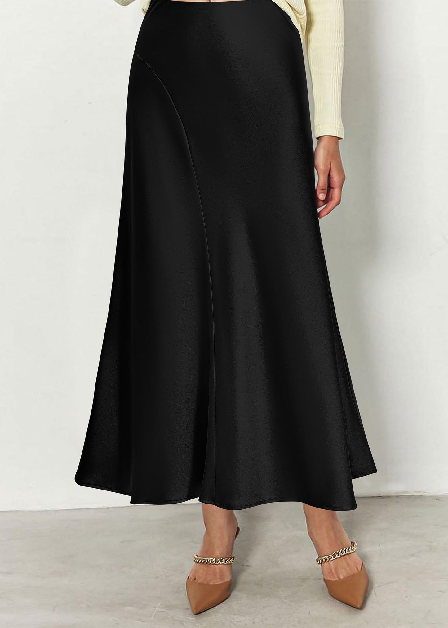 KIRUNDO Women's High Waisted Satin Midi Skirt