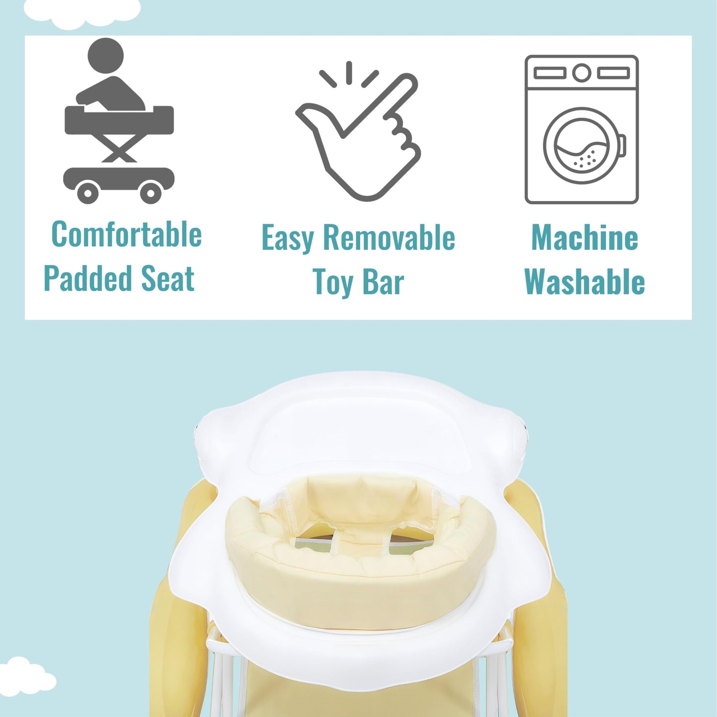 Dream on Me 2-in-1 Aloha Fun Baby Walker in Yellow, Easily Convertible Baby Walker, Adjustable Three Position Height Settings, Easy to Fold and Store