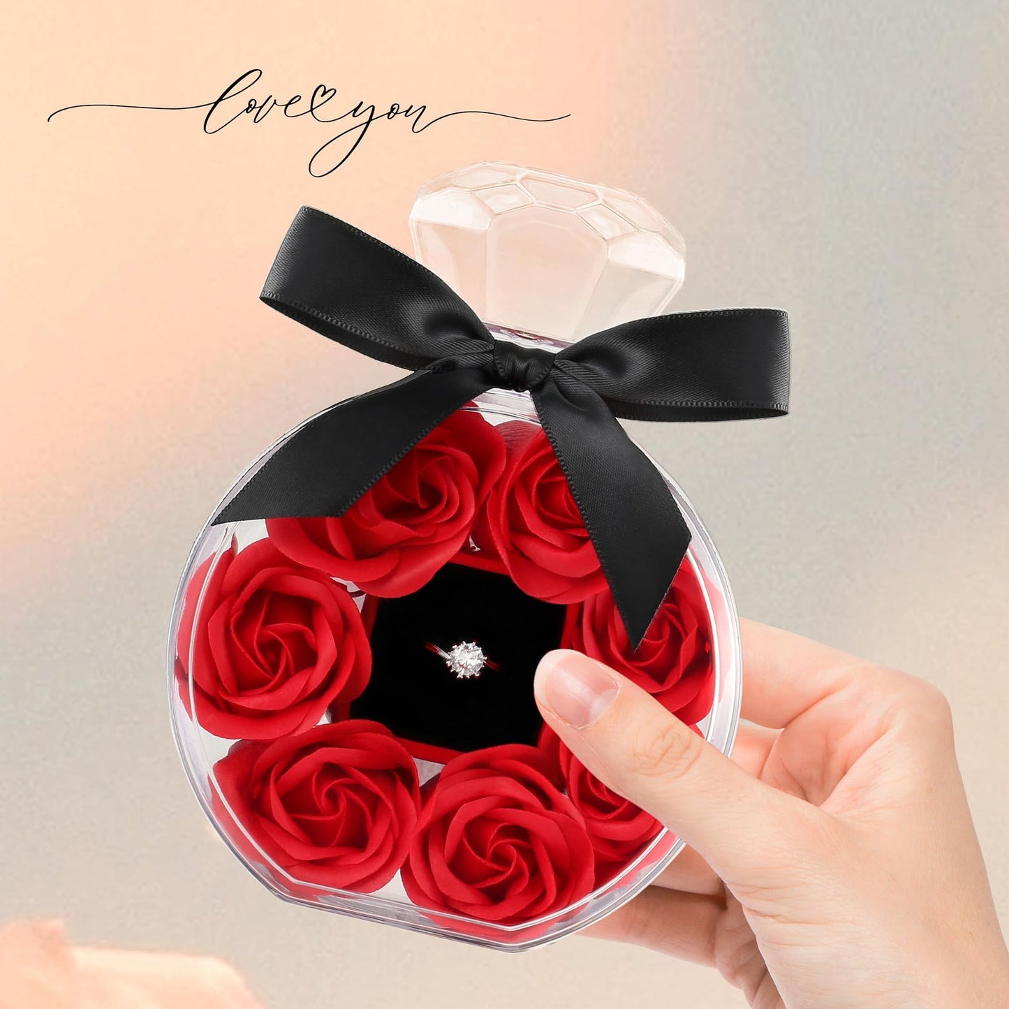 CECEIN Preserved Rose with Rings Gifts Birthstone Jewelry Artificial 7 Flower for Women Girlfriend Wife Mom Grandma Valentines Mothers Day Anniversary Birthday Unique Romantic Gifts