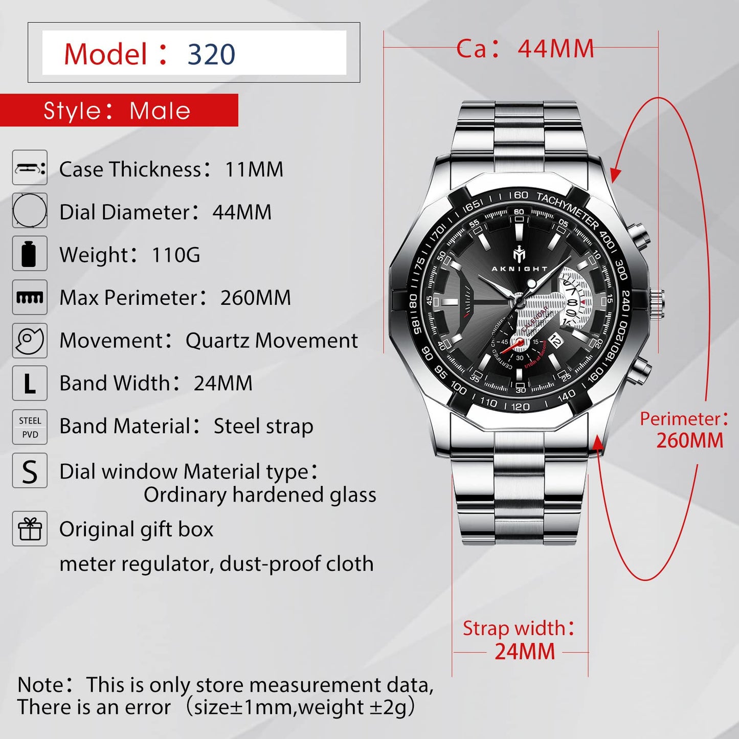 BY BENYAR AKNIGHT Watches for Men Quartz Movement Watch,Waterproof Luminous Men's Watch, Stainless Steel Strap Business Watches