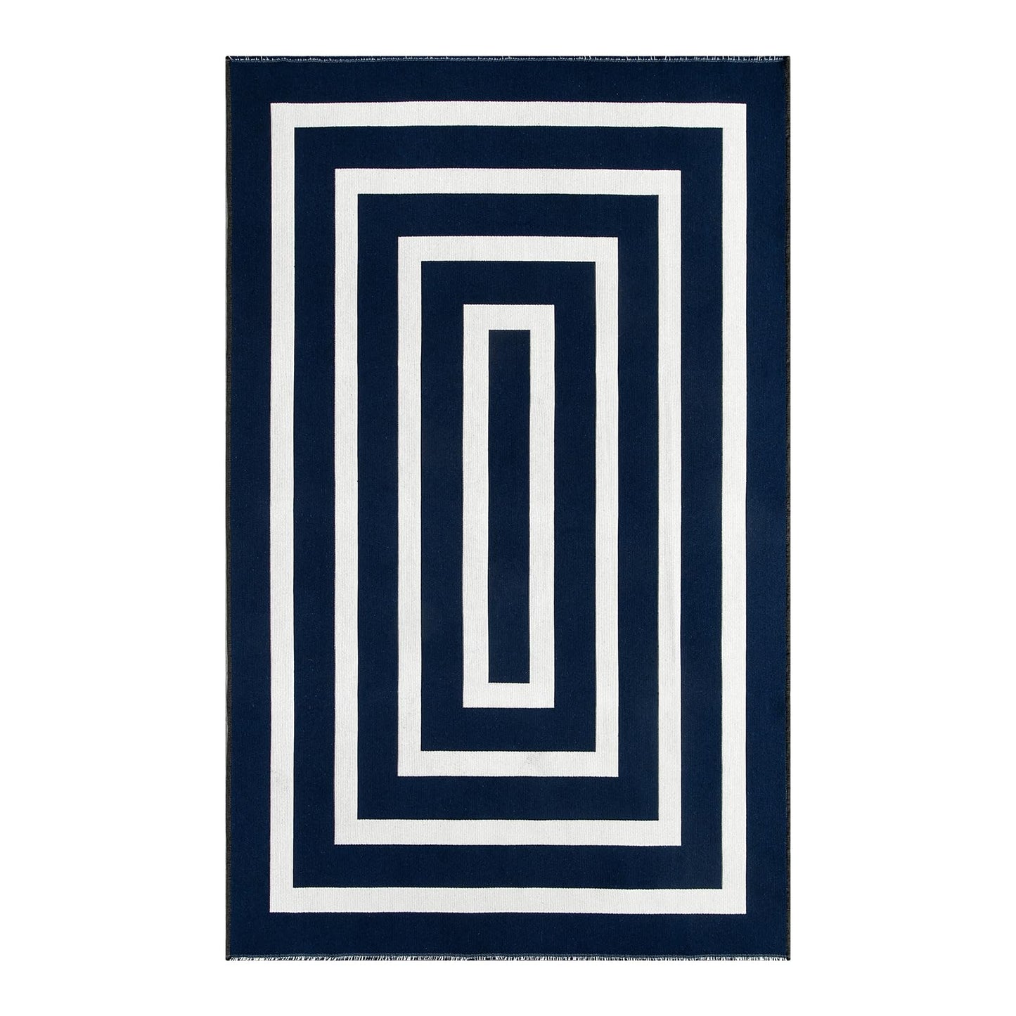 Lahome Modern Outdoor Patio Rug, Washable 5x8 Area Rug Living Room Bedroom Rugs Indoor Outdoor Cotton Rug, Farmhouse Woven Large Blue Geometric Carpet for Backyard Dining Porch