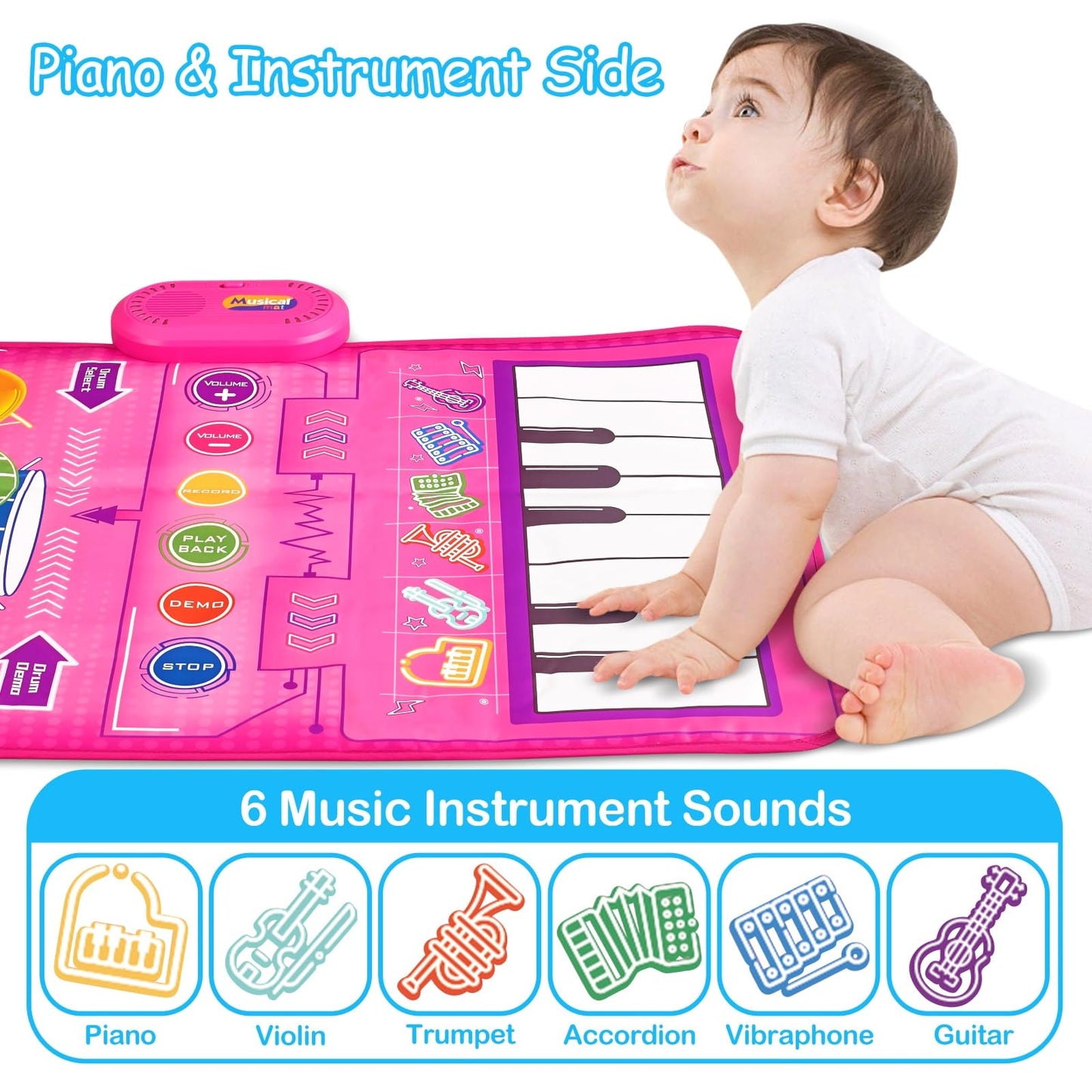 1 2 3 Year Old Girl Birthday Gift Toys, 2 in 1 Musical Toys for Toddlers 1-3 Piano Keyboard & Drum Mat with 2 Drum Sticks Toddler Toys Age 1-2, Baby Toys for 1 Year Old Toys for 2 Year Old Girl