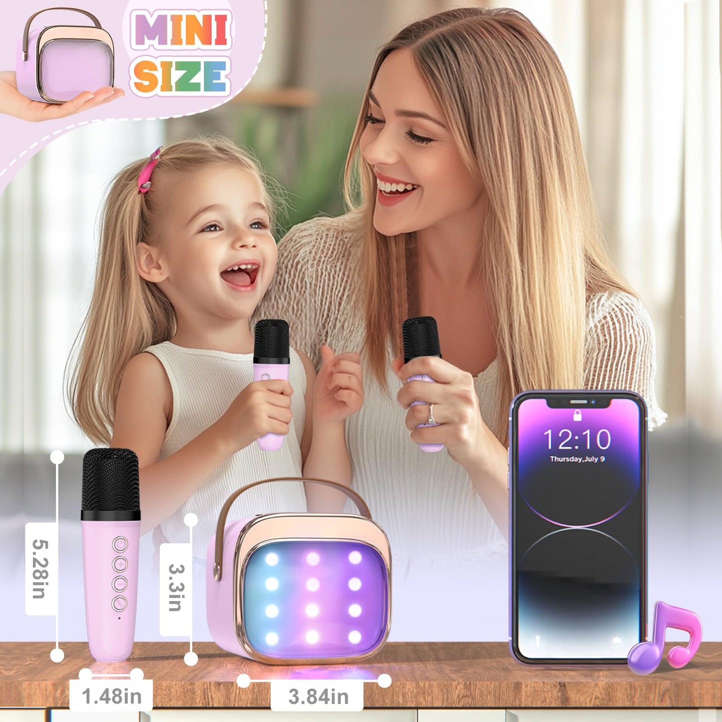 Mini Karaoke Machine with Wireless Microphones
