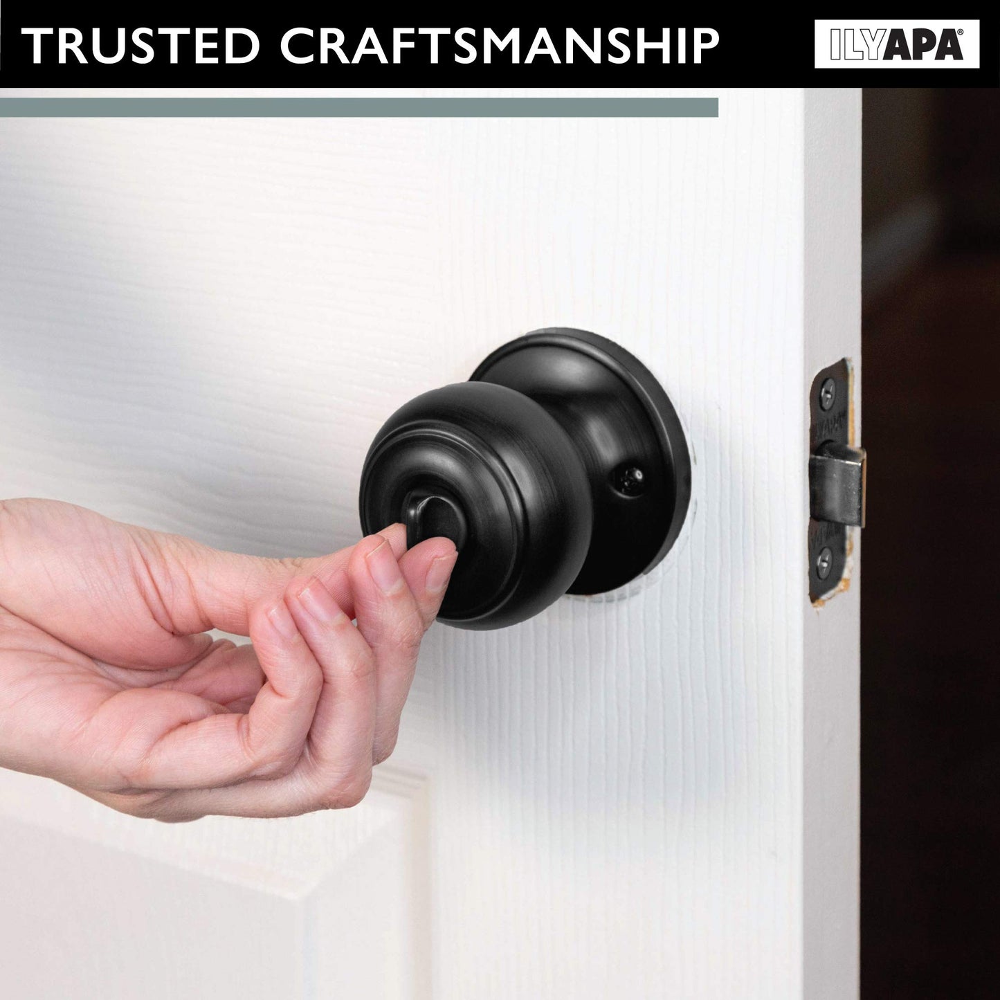 Ilyapa Privacy Black Door Knobs Interior, Bathroom Bedroom Door Knobs - Colonial Black Privacy Door Knob, Keyless Turn Thumb Locking Round, Matte Black, 10 Pack Multi Pack Door Knobs