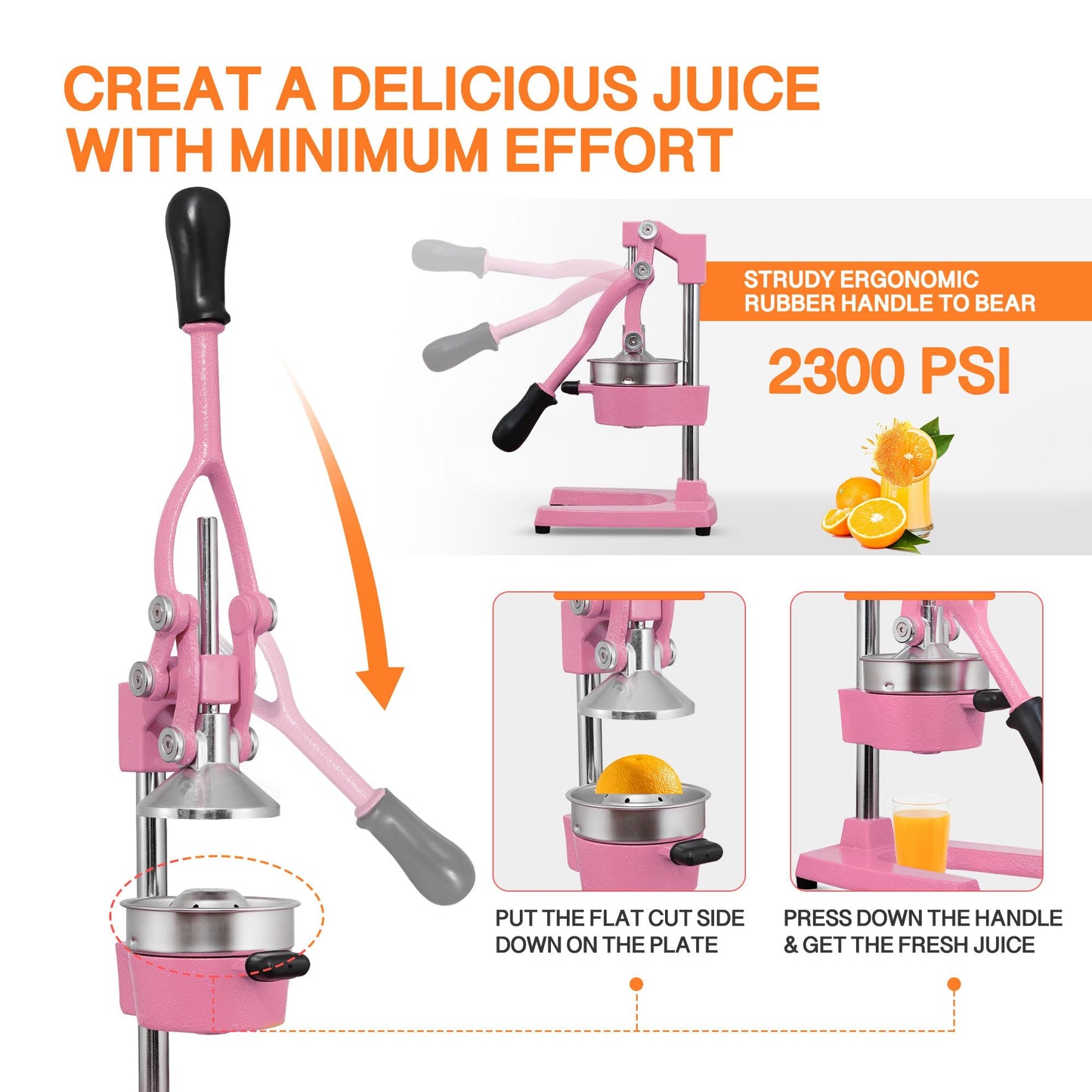 Heavy Duty Citrus Juicer Squeezer with Steel Cup