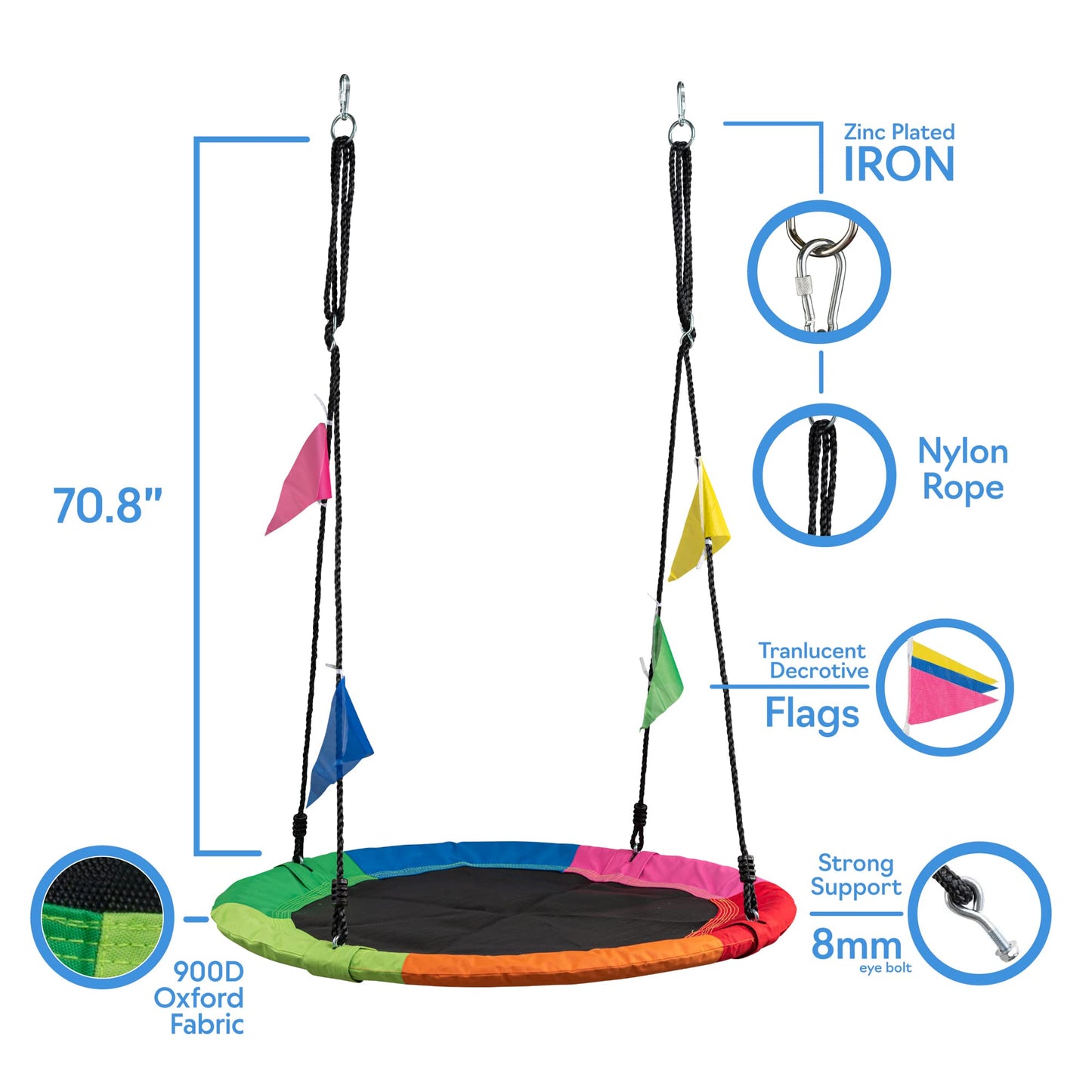 PLAYVIBE 25 Inch Round Saucer Swing for Kids
