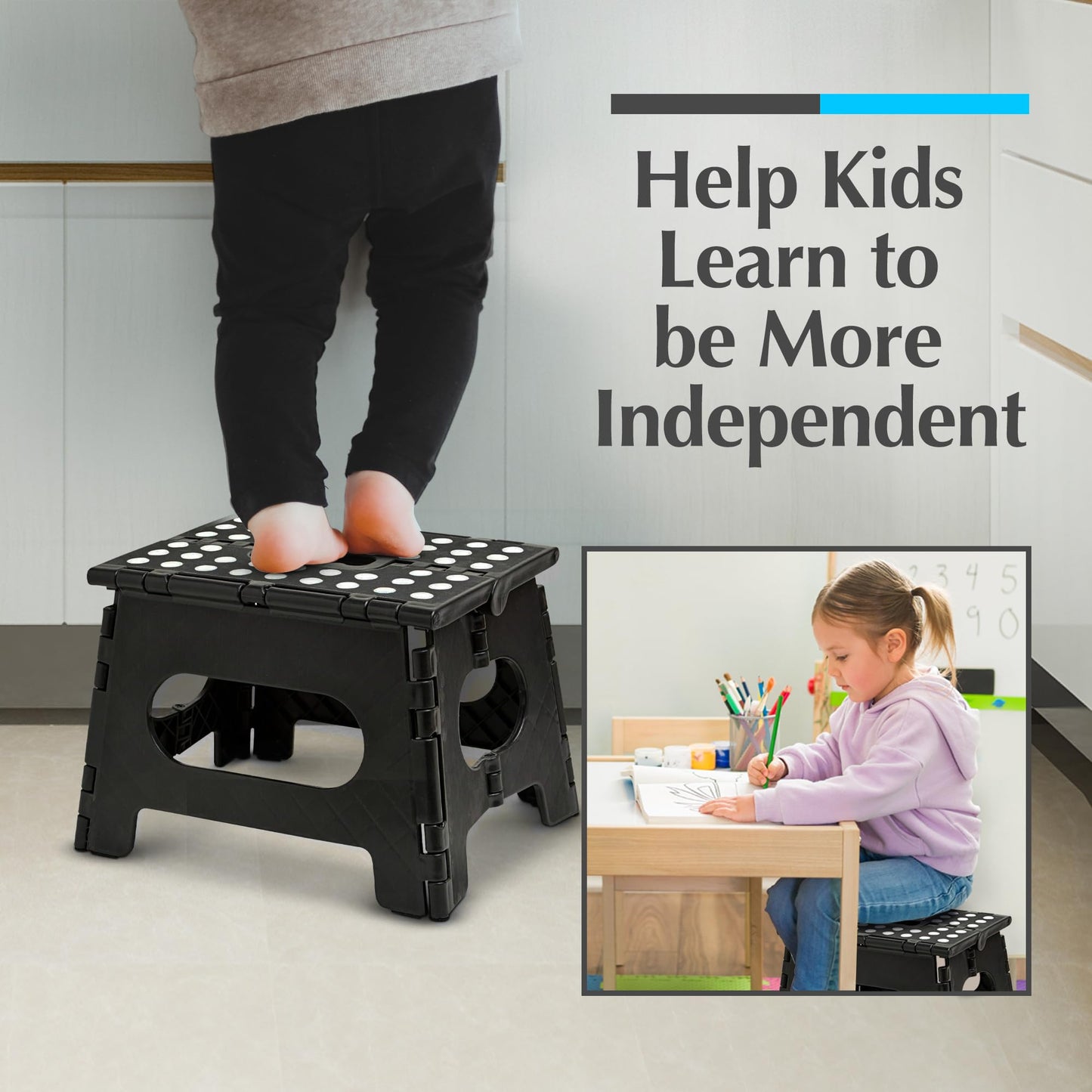 Handy Laundry - Folding Step Stool is Sturdy Enough to Support Adults and Safe Enough for Kids. Opens Easy with One Flip. Great for Kitchen, Bathroom or Bedroom. (Black)