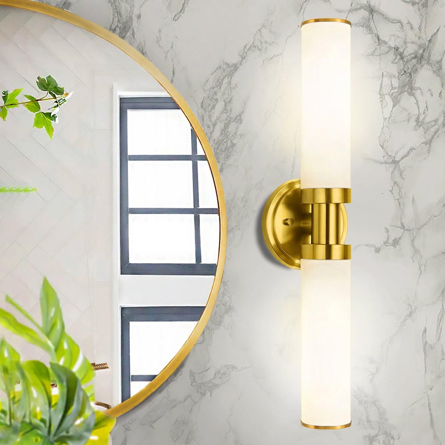 Mecuss Modern Vanity Lights for Bathroom: 21inch Wall Mounted Sconces Wall Lighting Fixtures, White Glass with Elegant Brushed Gold Brass Finish for Bedroom Over Mirror(Bulb Exclude)