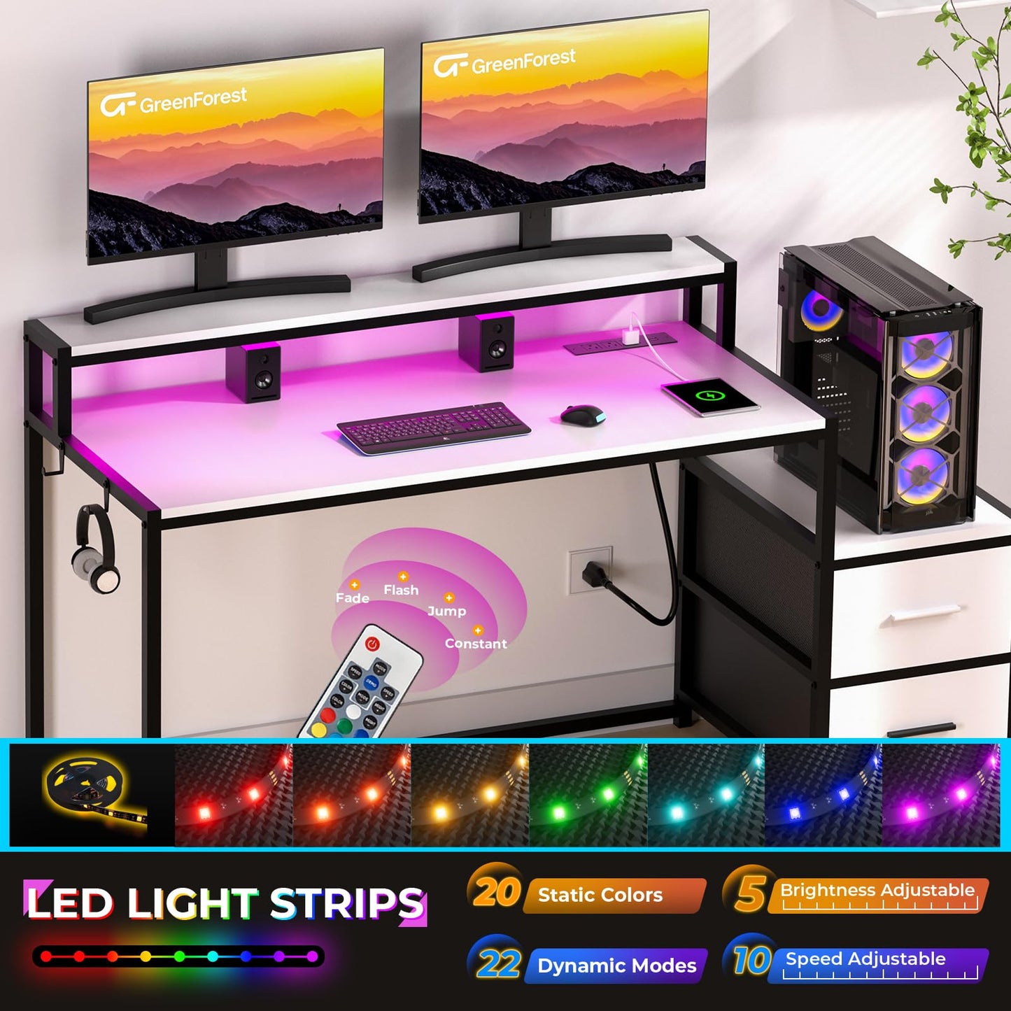 39.4 Inch Computer Desk with LED Light