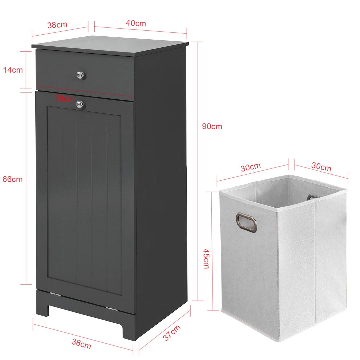 Haotian Bathroom Laundry Basket, Laundry Cabinet, Bathroom Hidden Laundry Hamper Cabinet, Clothes Basket, Grey, BZR21-DG