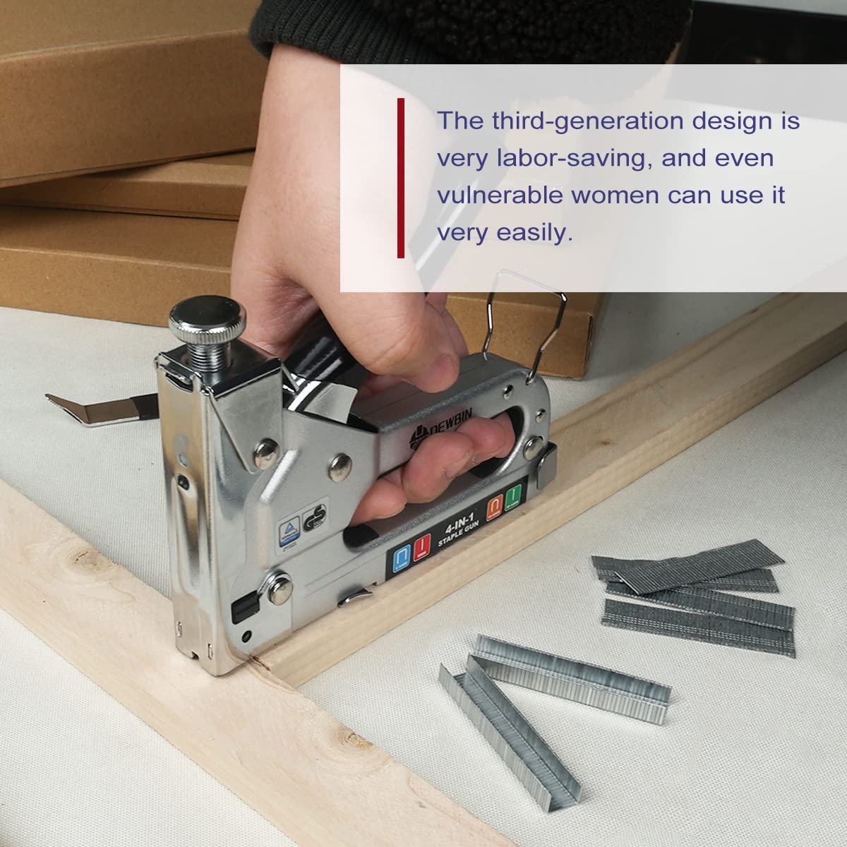 Upholstery Staple Gun Heavy Duty, DEWBIN 4 in 1 Stapler Gun with 2000 Staples, Manual Brad Nailer Power Adjustment Furniture Stapler Gun for Wood, Carpentry, Decoration DIY Staple Gun