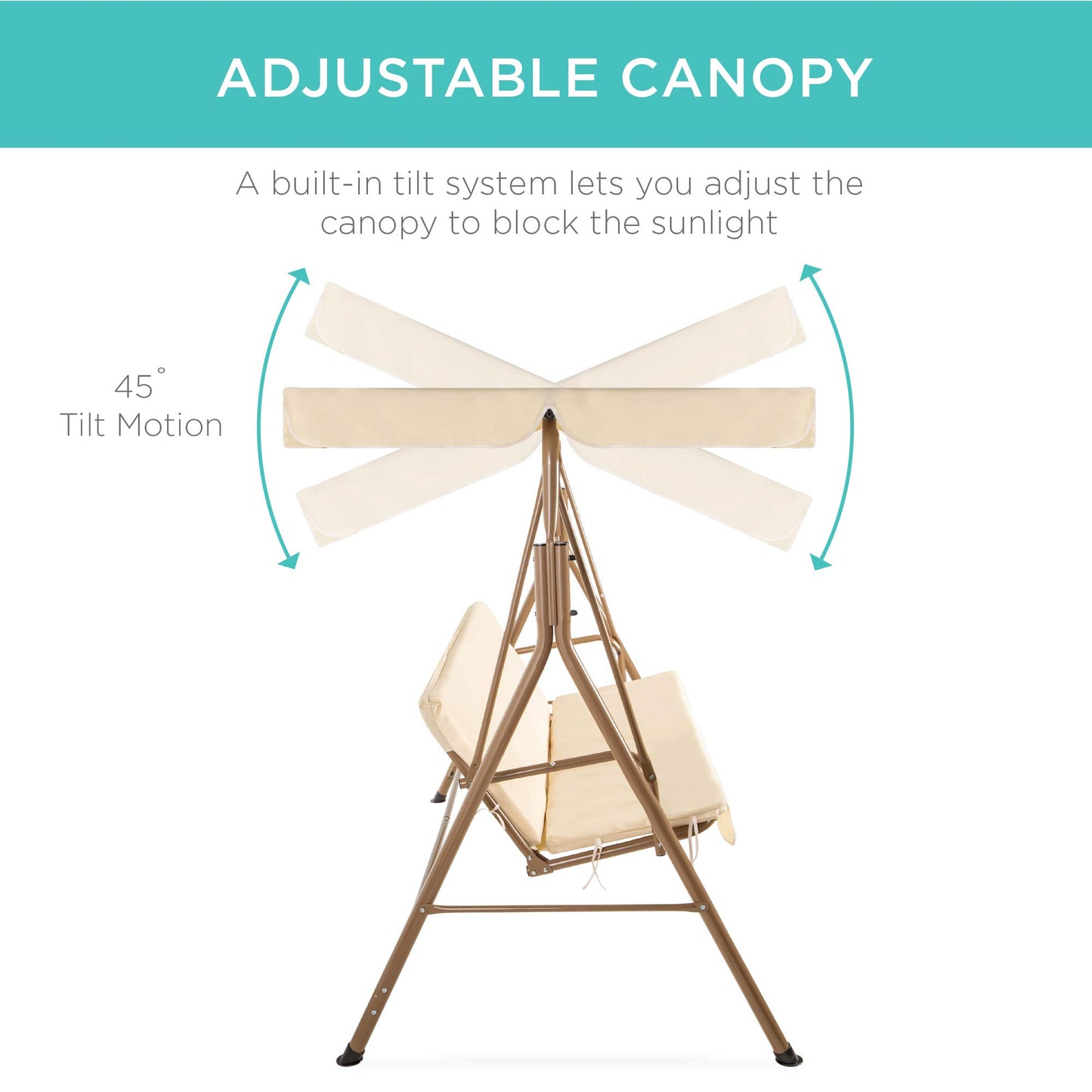Best Choice Products 2-Person Outdoor Patio Swing Chair, Hanging Glider Porch Bench for Garden, Poolside, Backyard w/Convertible Canopy, Adjustable Shade, Removable Cushions - Beige