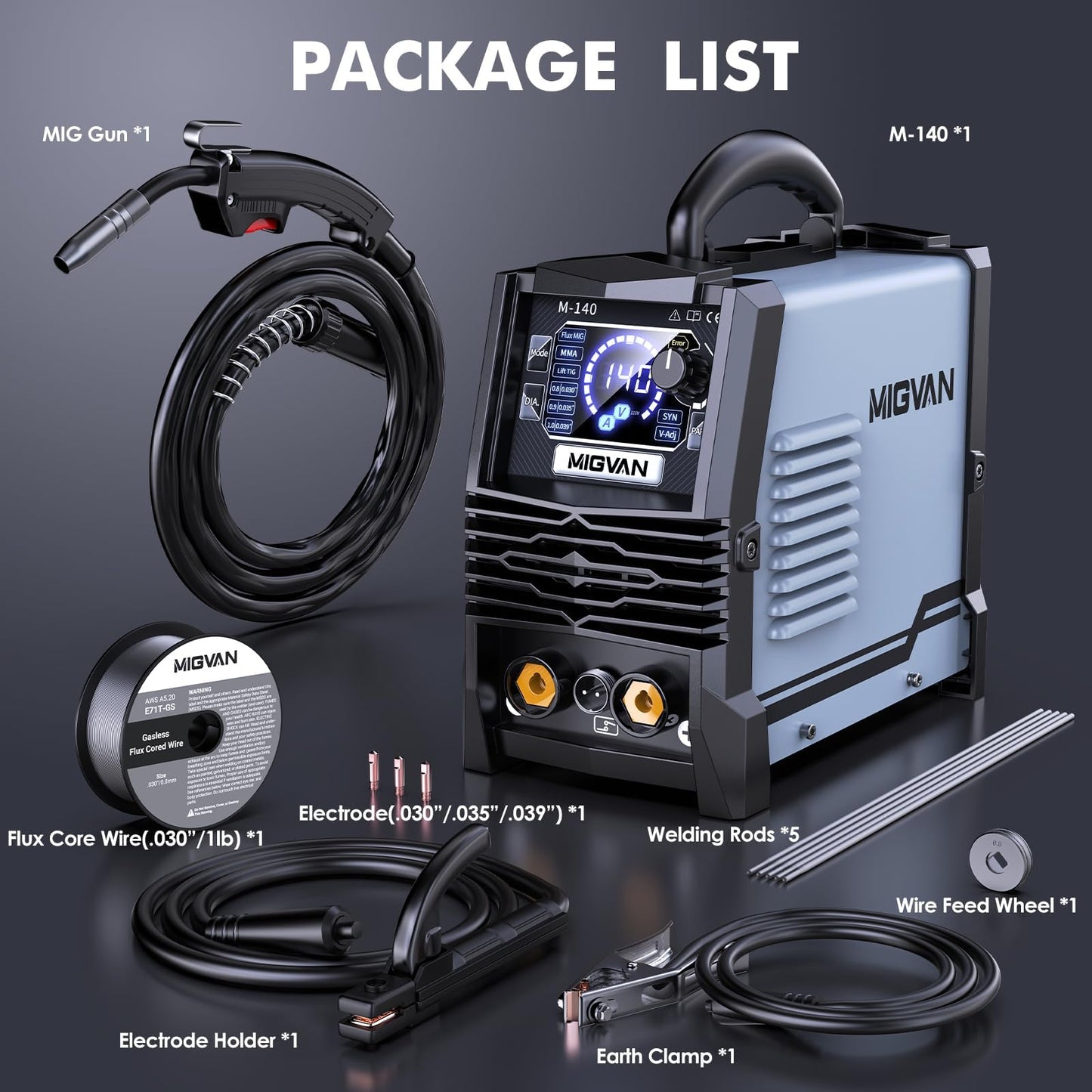 MIGVAN 140A 3-in-1 MIG Welder with LED Display