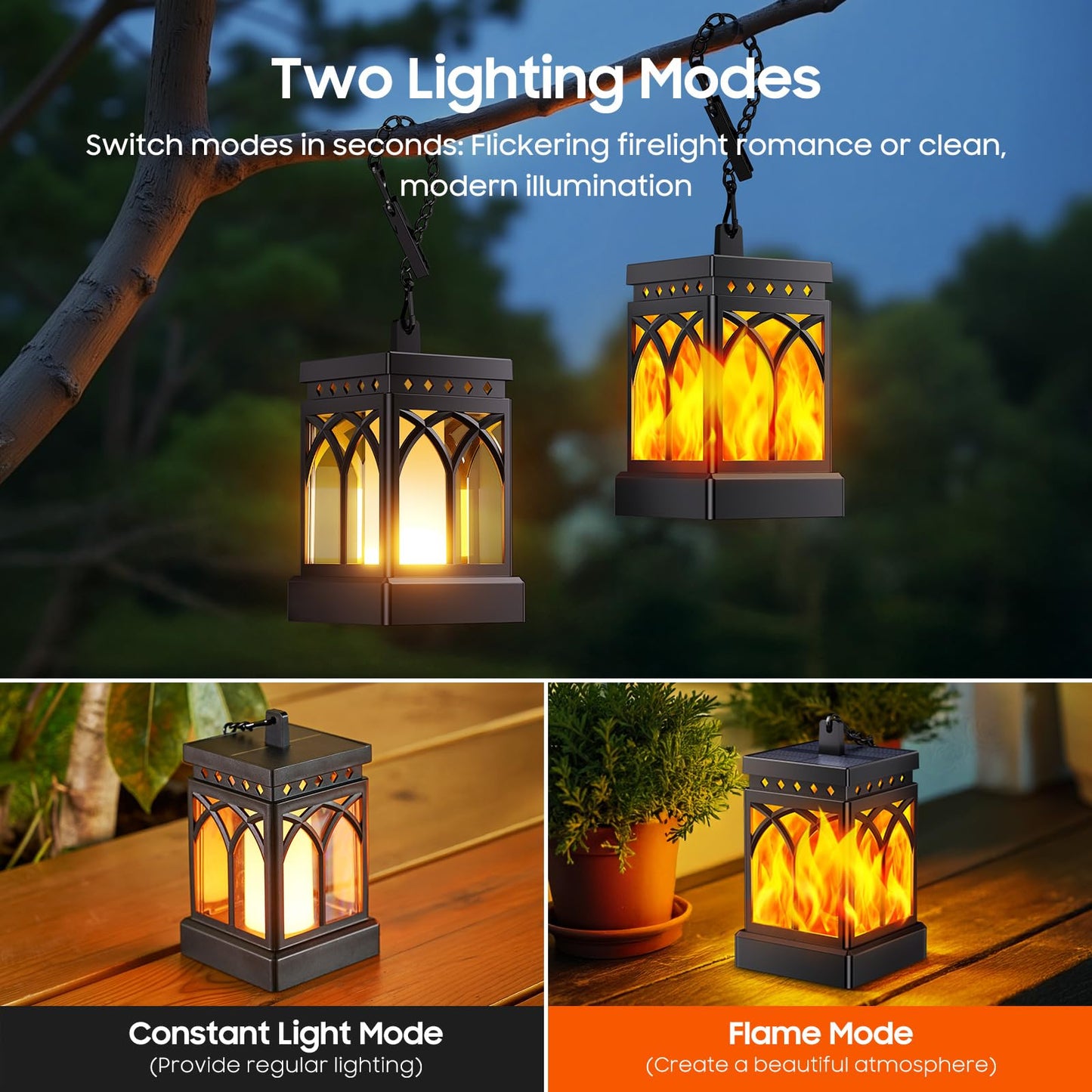 4 Pack KOOPER Solar Lanterns with Flickering Flame