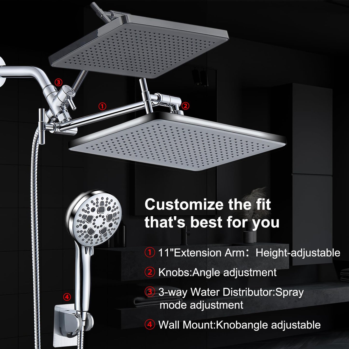 High Pressure Rain Shower Head with Handheld Spray