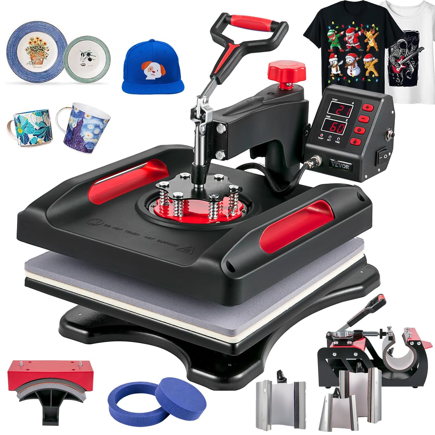 VEVOR Heat Press Machine 8 in 1 Combo - 15x15 Tshirt Press Machine with Tumbler Press, 360° Swing Away Digital Multifunction Heat Transfer Sublimation for Printing T Shirts Mug Hat Plate Cap