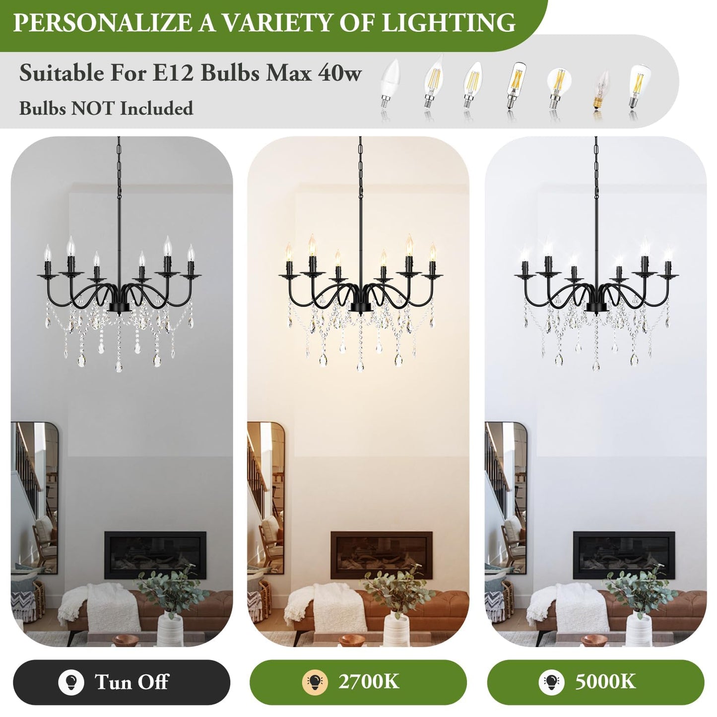 6-Light Farmhouse Crystal Chandelier for Home
