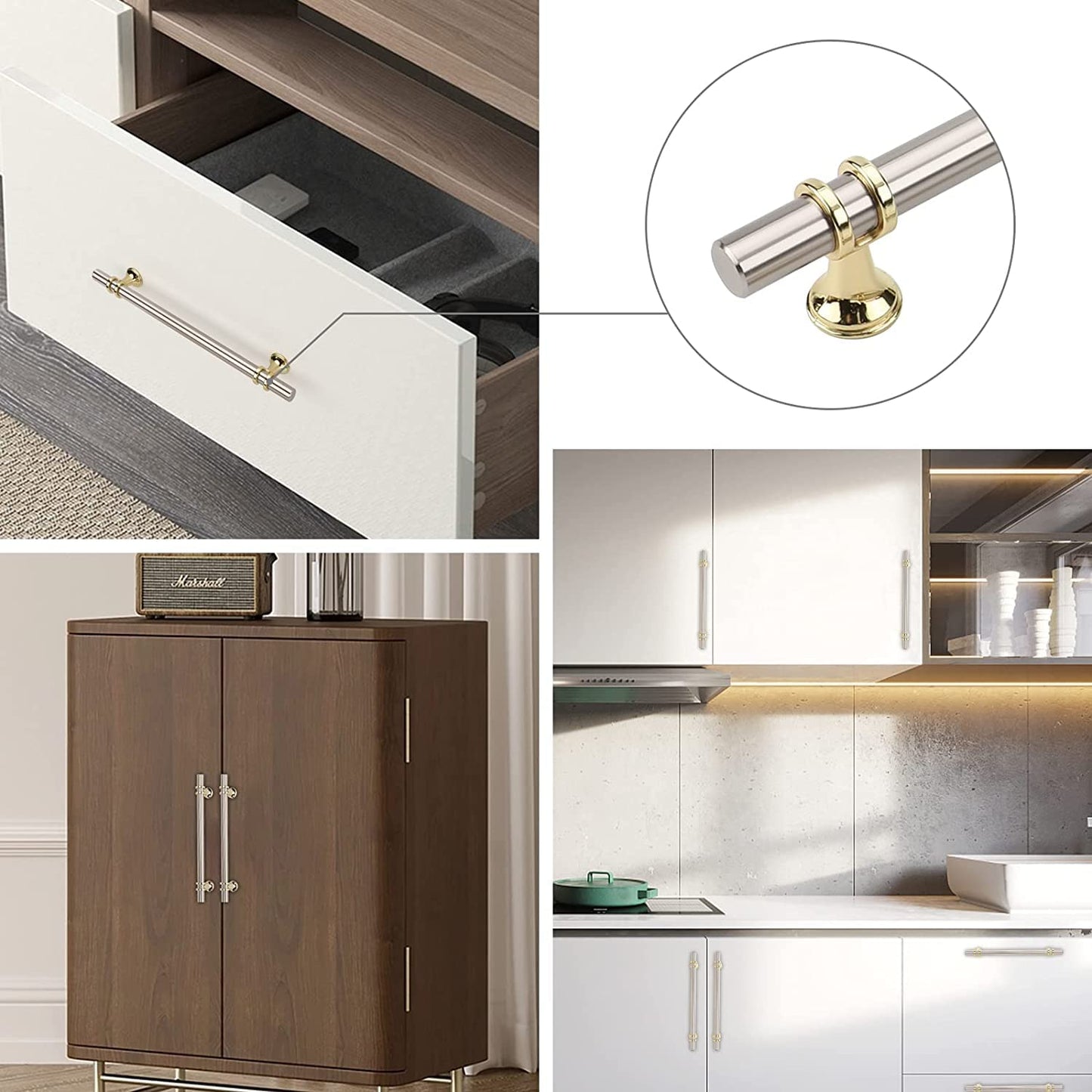 Brushed Nickel and Gold Cabinet Pulls - 10 Pack